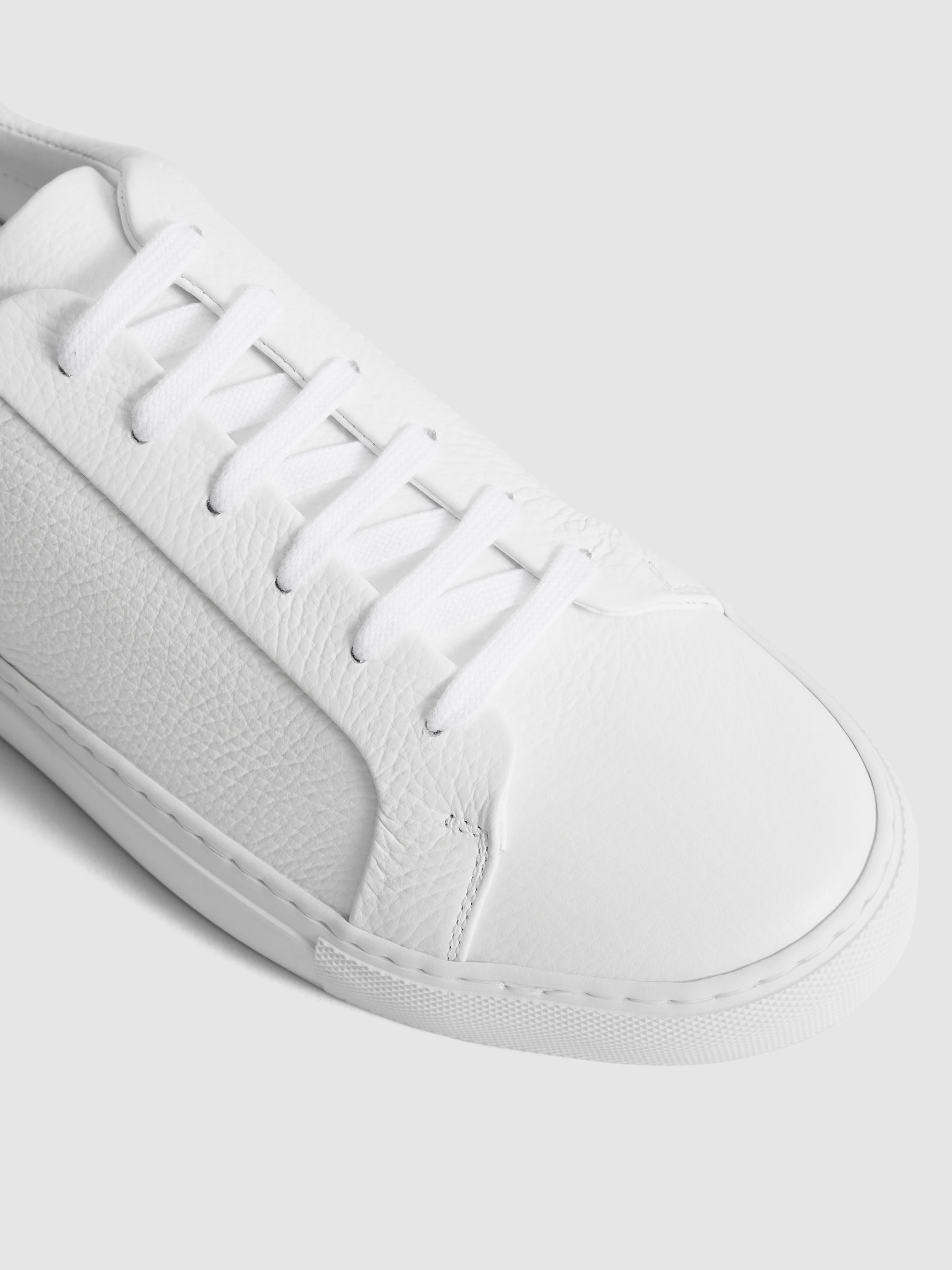 Grained Leather Trainers in White - Image 4 of 7