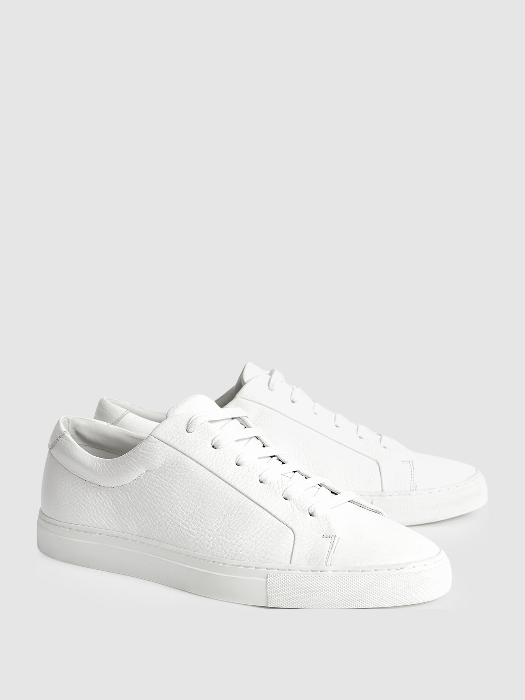 Grained Leather Trainers in White - Image 6 of 7