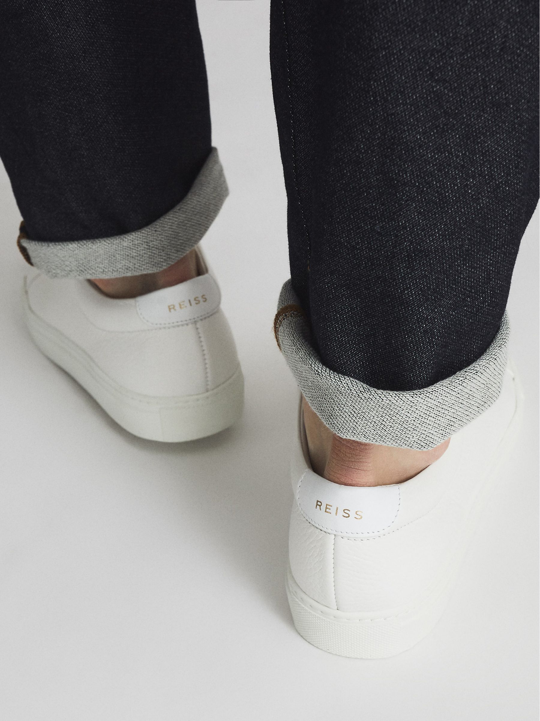 Grained Leather Trainers in White - Image 7 of 7