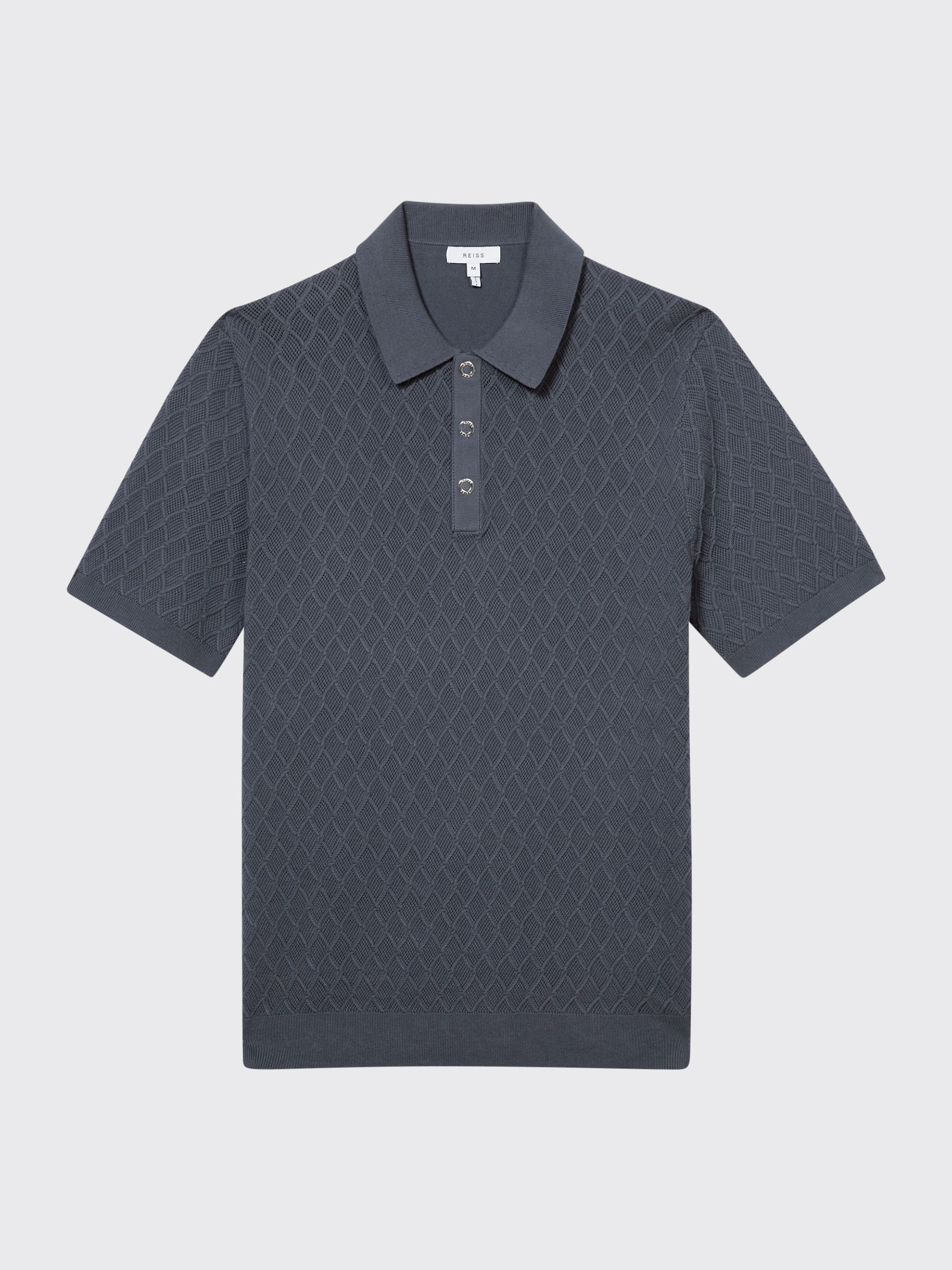 Textured Diamond Stitch Polo T-Shirt in Steel Blue - Image 2 of 7
