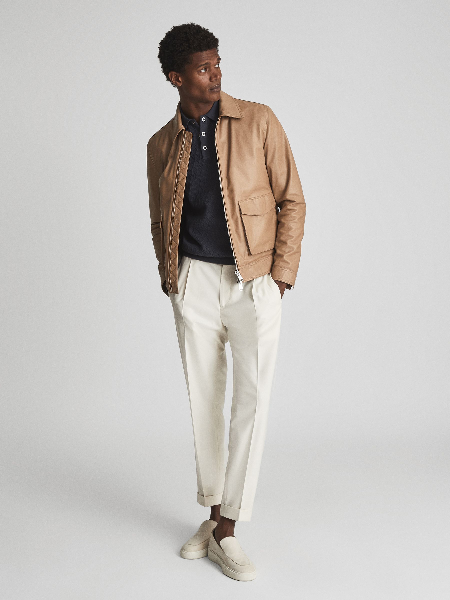 Textured Diamond Stitch Polo T-Shirt in Steel Blue - Image 6 of 7