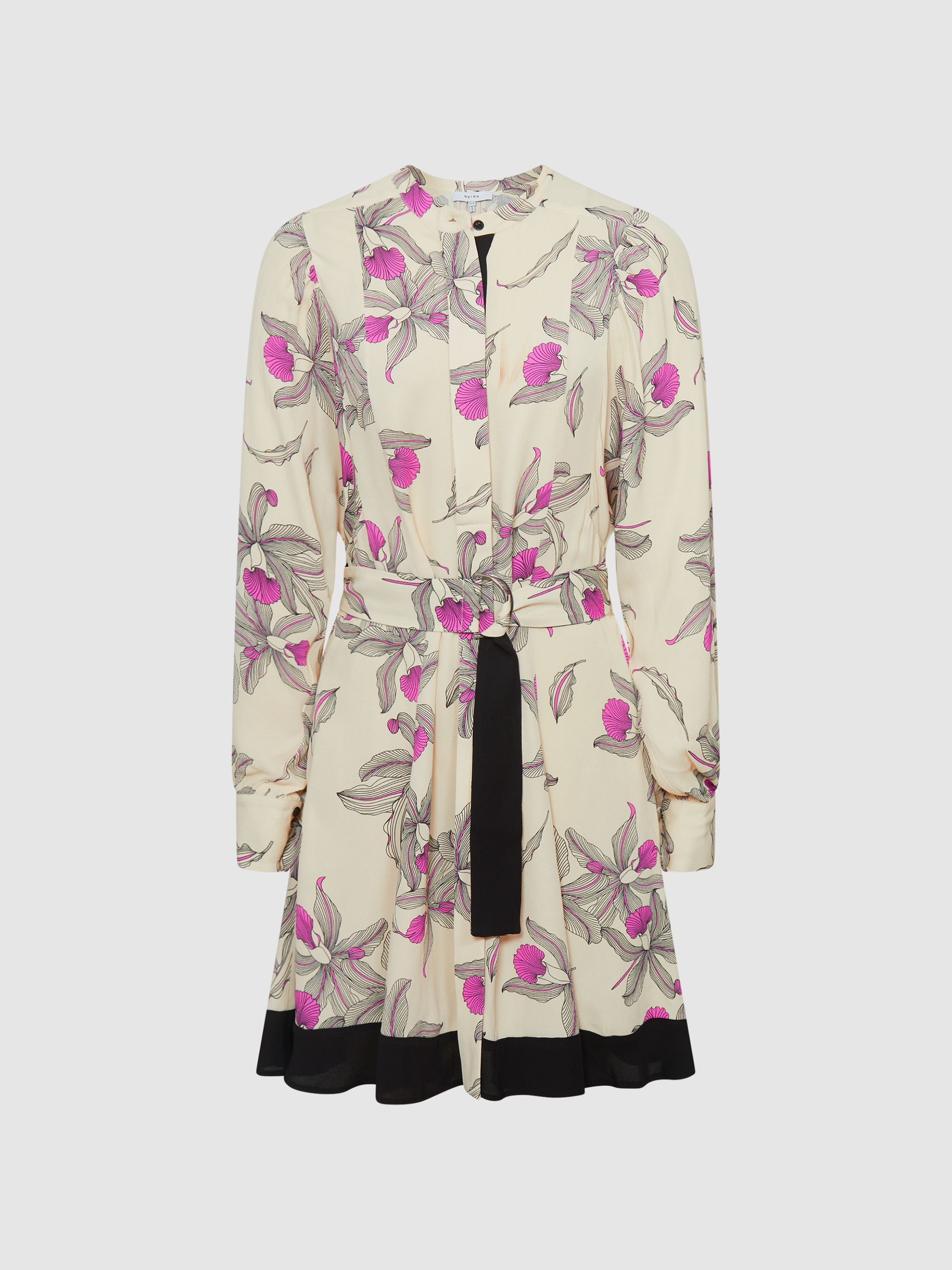 Orchid Print Mini Dress in Cream - Image 2 of 6