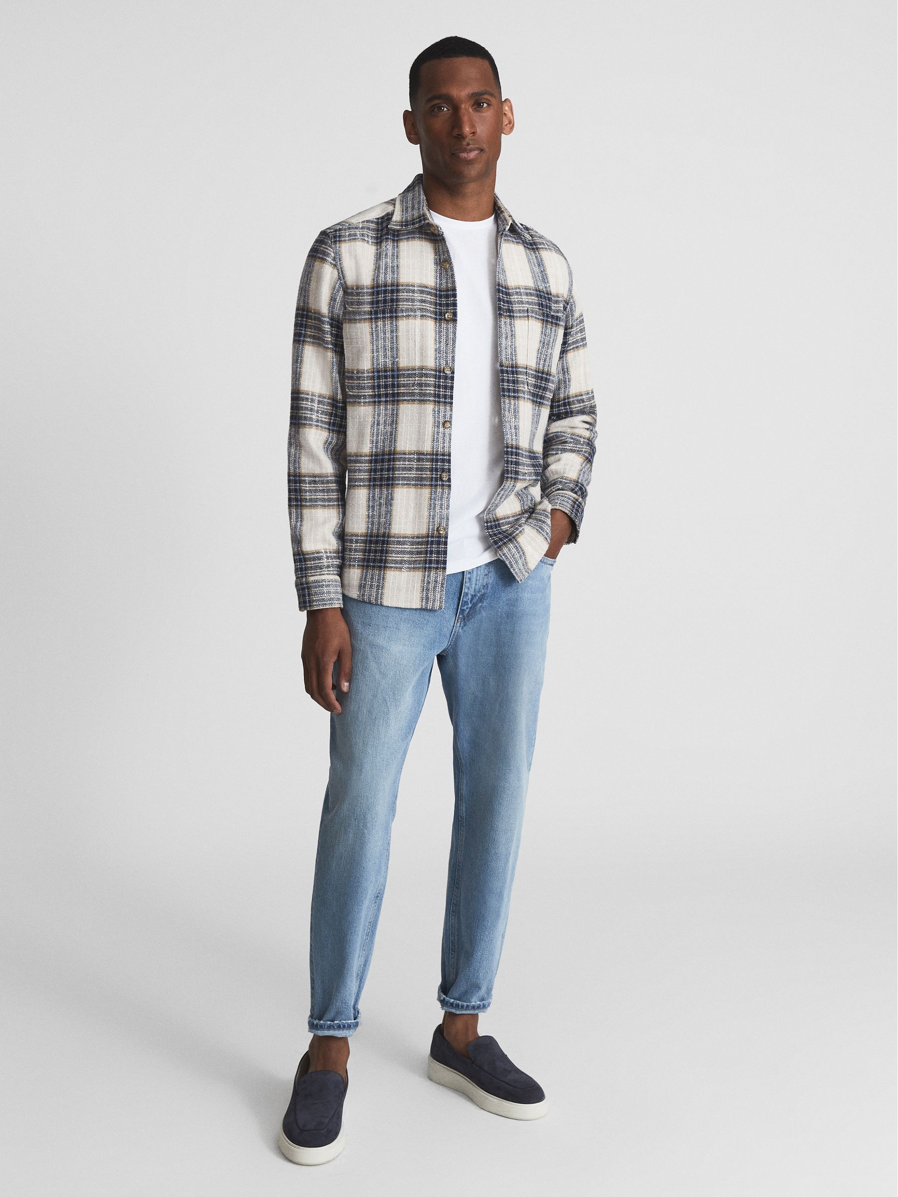 Large Check Twill Overshirt in Blue/Ecru - Image 3 of 6