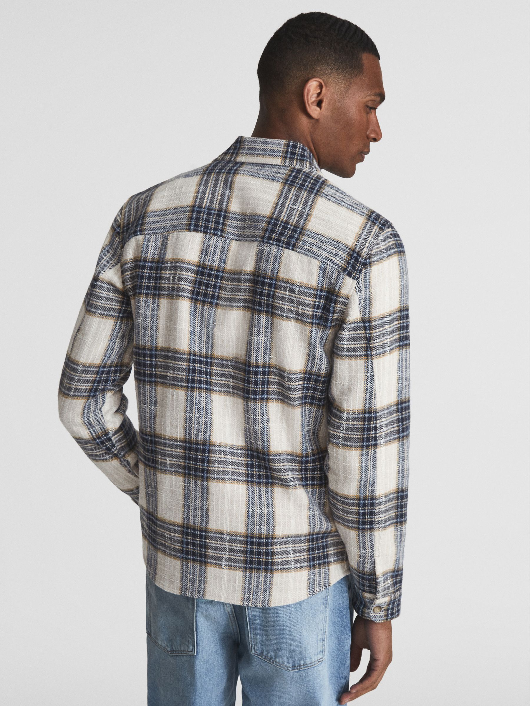 Large Check Twill Overshirt in Blue/Ecru - Image 5 of 6