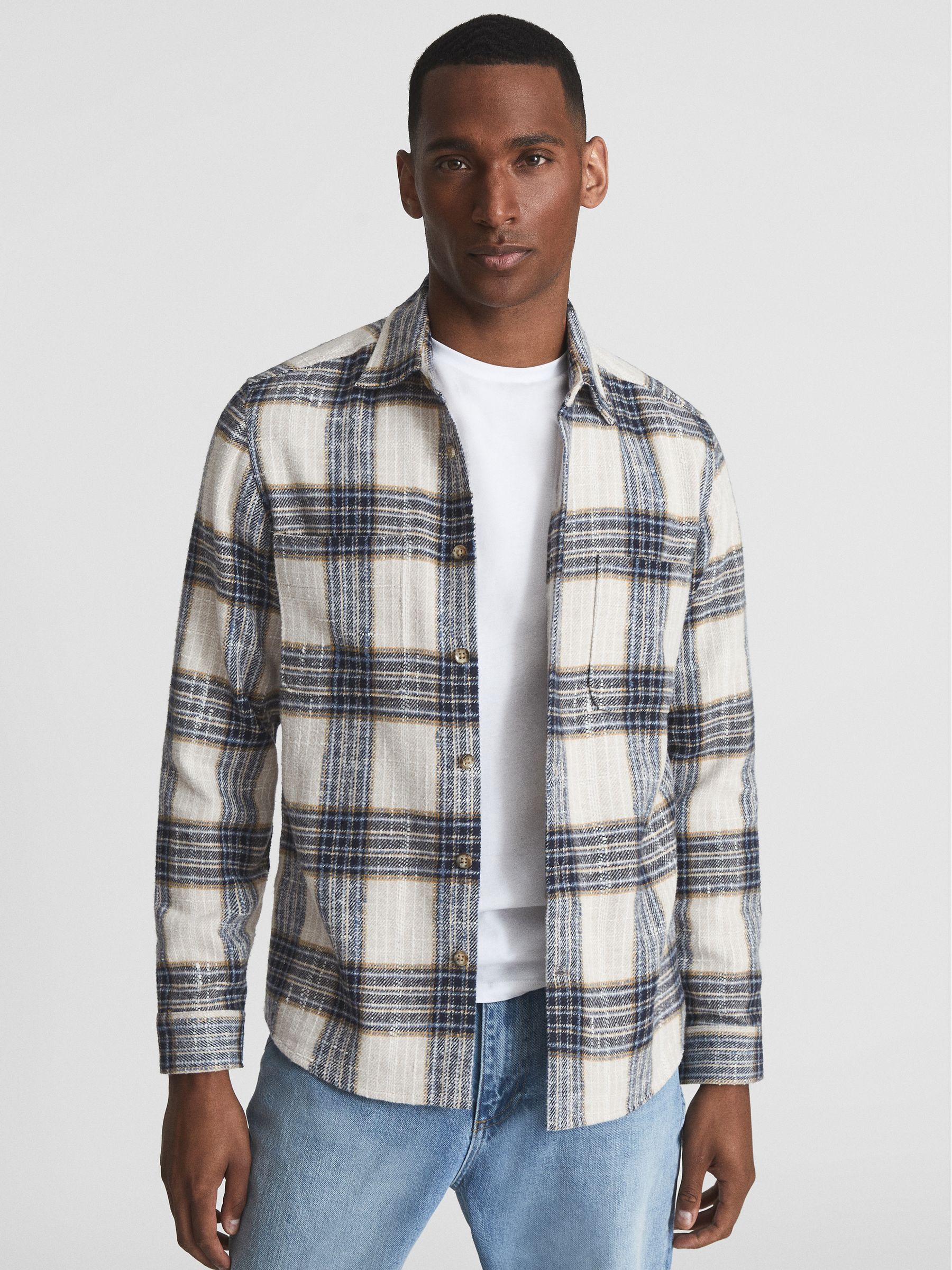 Large Check Twill Overshirt in Blue/Ecru - Image 6 of 6