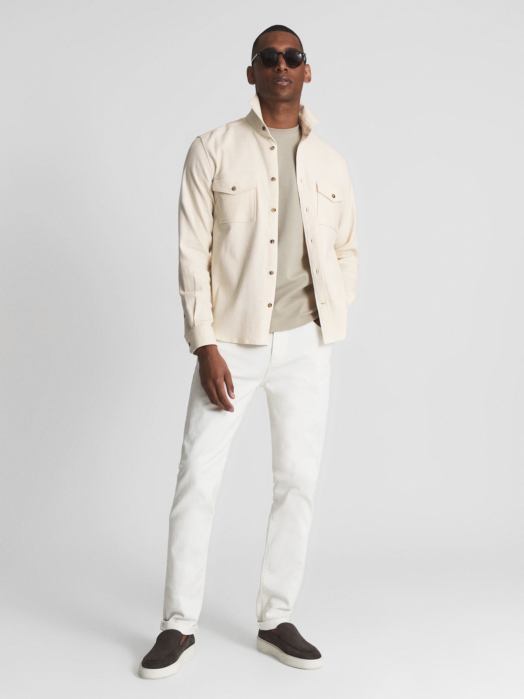 Twill Jersey Overshirt in Ecru - Image 3 of 7
