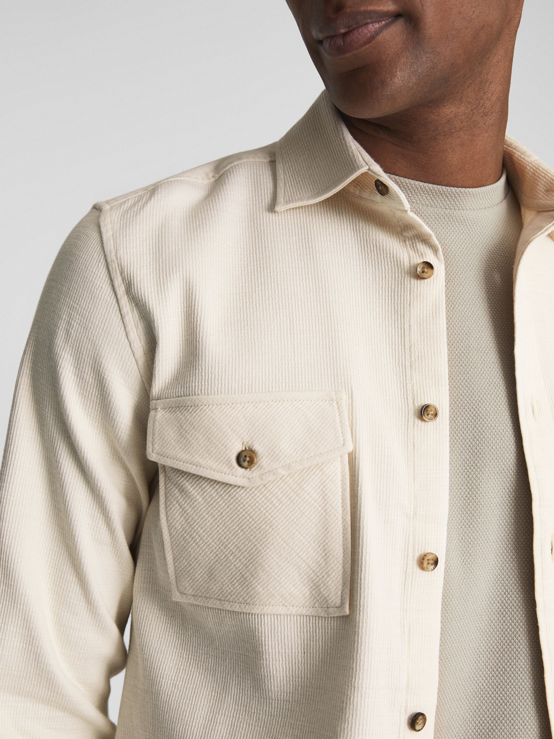 Twill Jersey Overshirt in Ecru - Image 4 of 7