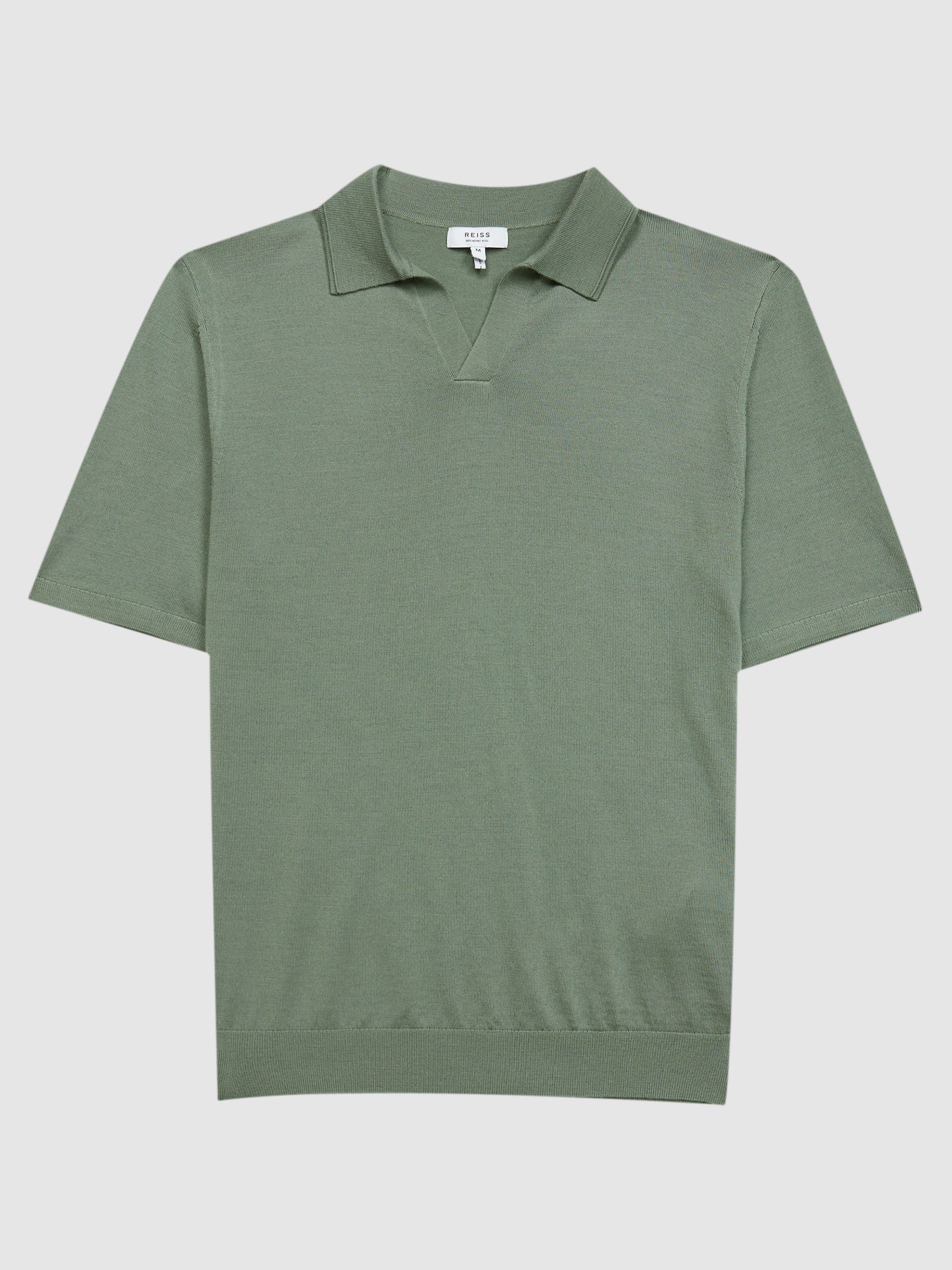 Merino Wool Open Collar Polo Shirt in Rosemary - Image 2 of 6 Merino Wool Open Collar Polo Shirt in Rosemary - Image 2 of 6
