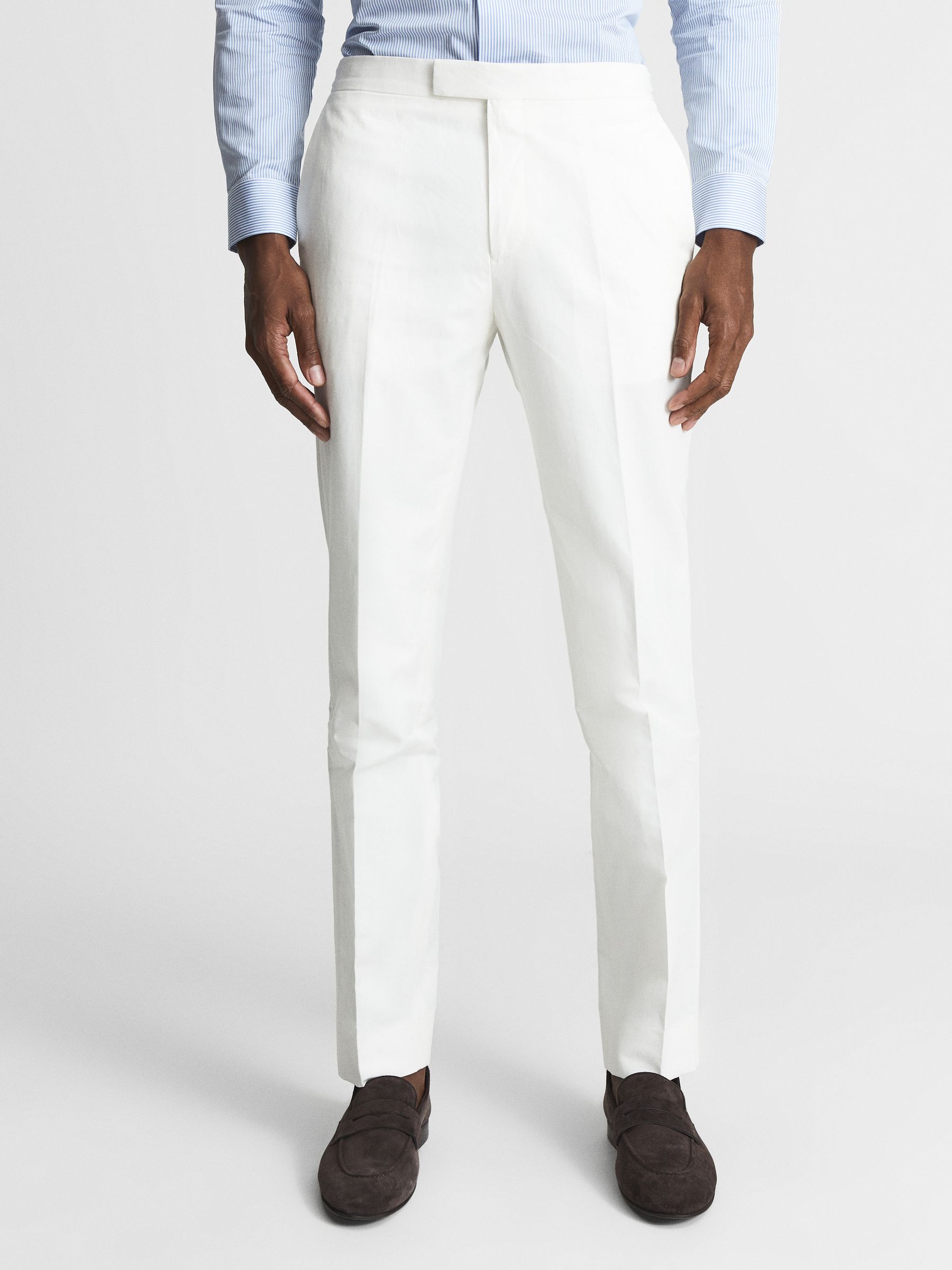 Slim Fit Formal Linen Trousers in White - Image 1 of 6