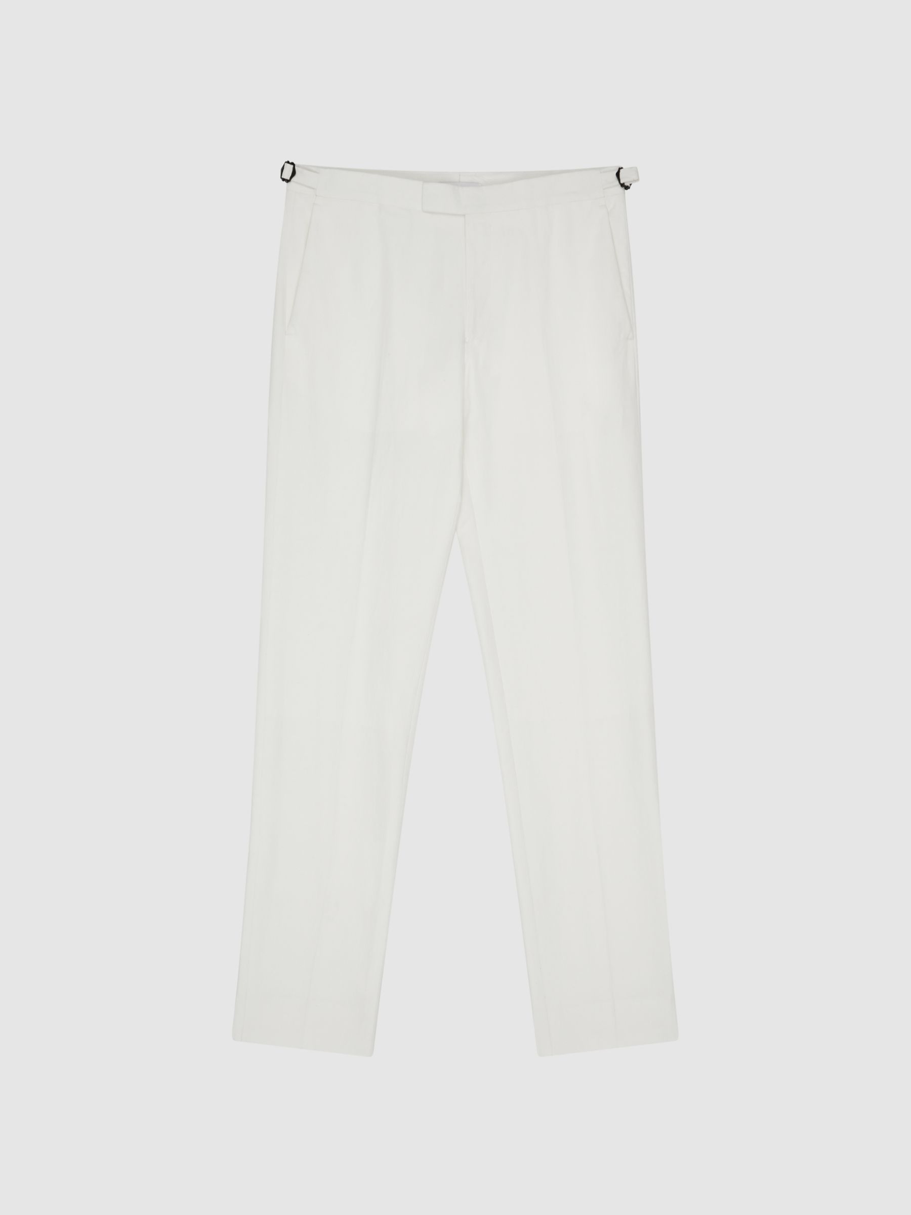 Slim Fit Formal Linen Trousers in White - Image 2 of 6