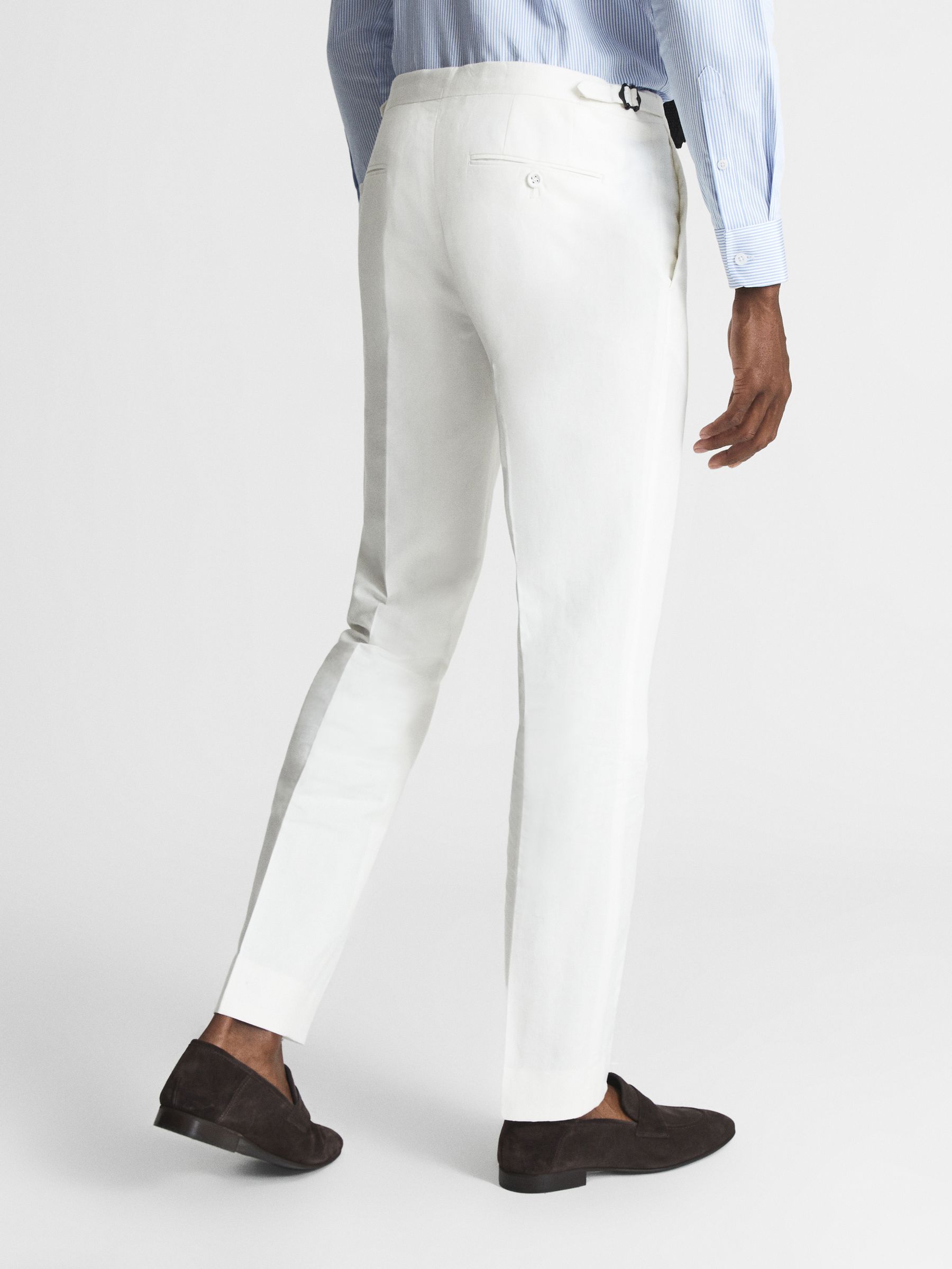 Slim Fit Formal Linen Trousers in White - Image 5 of 6