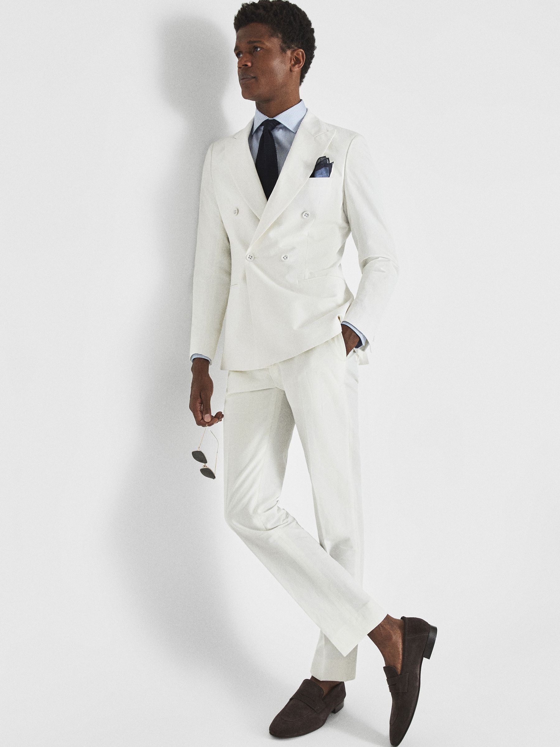Slim Fit Formal Linen Trousers in White - Image 6 of 6