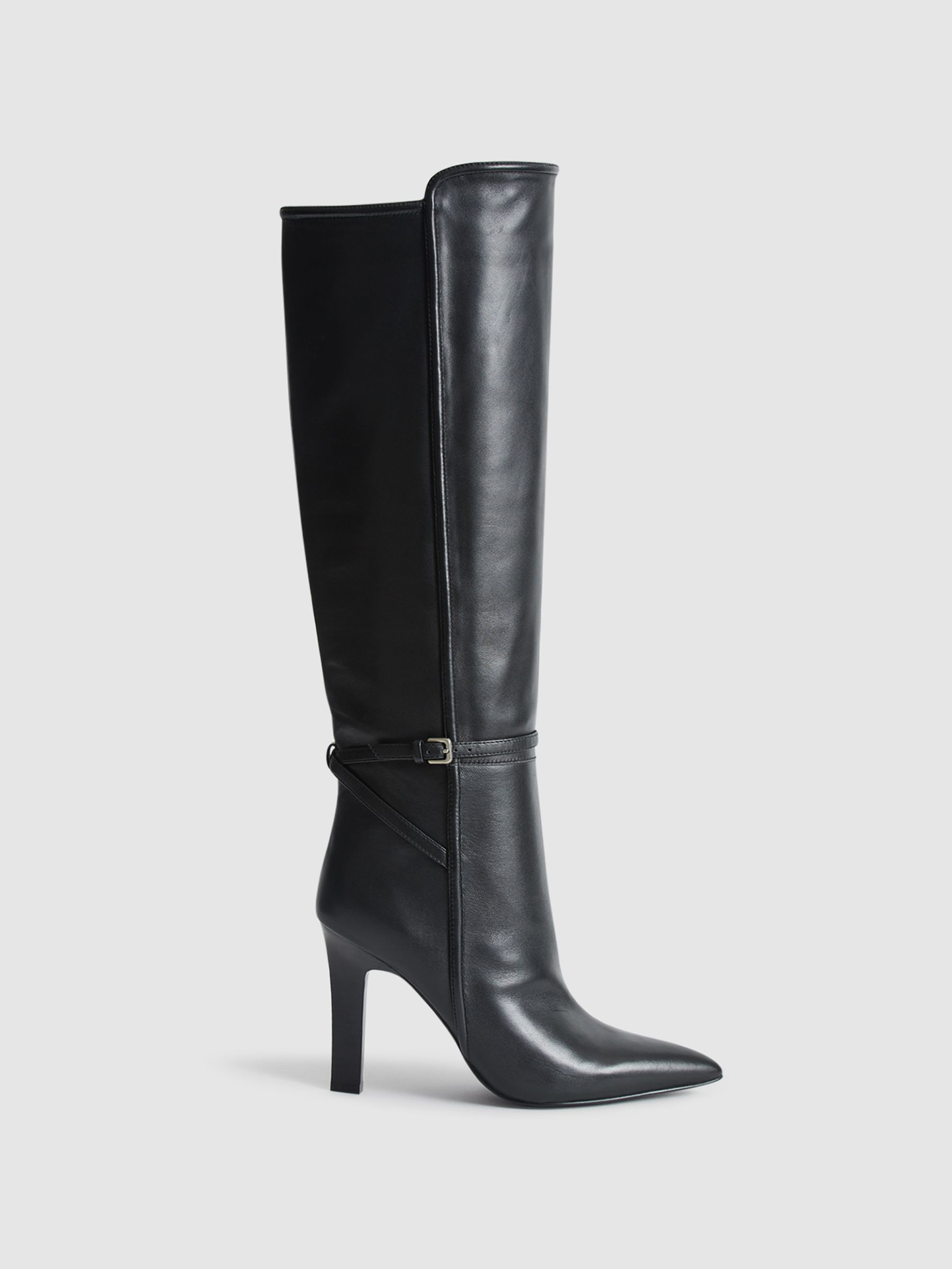 Leather Knee High Boots in Black - Image 1 of 8