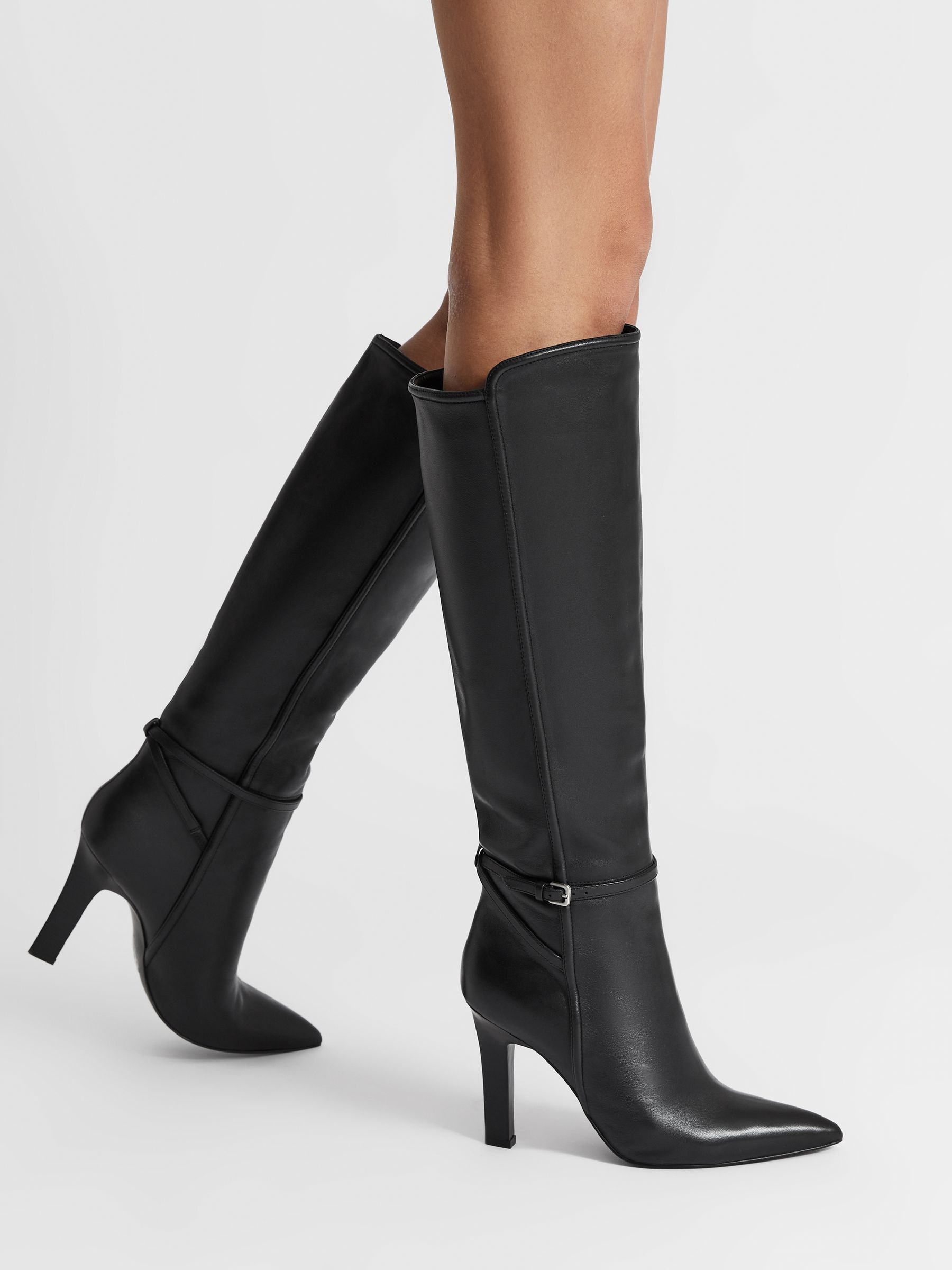Leather Knee High Boots in Black - Image 2 of 8