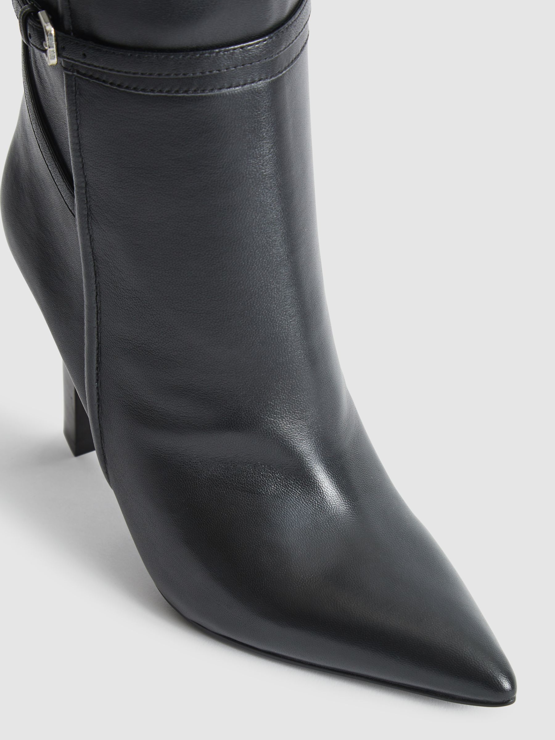 Leather Knee High Boots in Black - Image 4 of 8