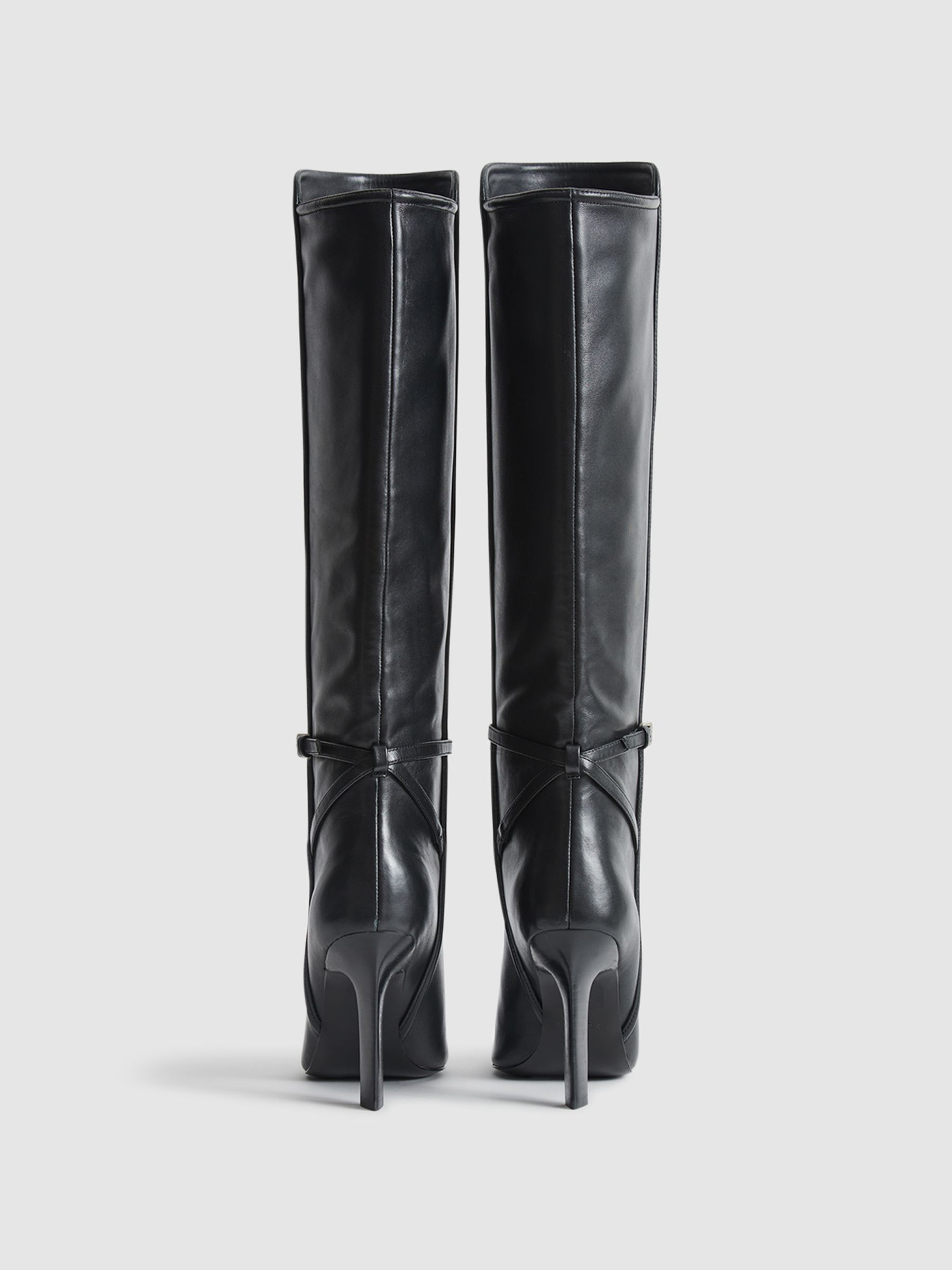 Leather Knee High Boots in Black - Image 5 of 8