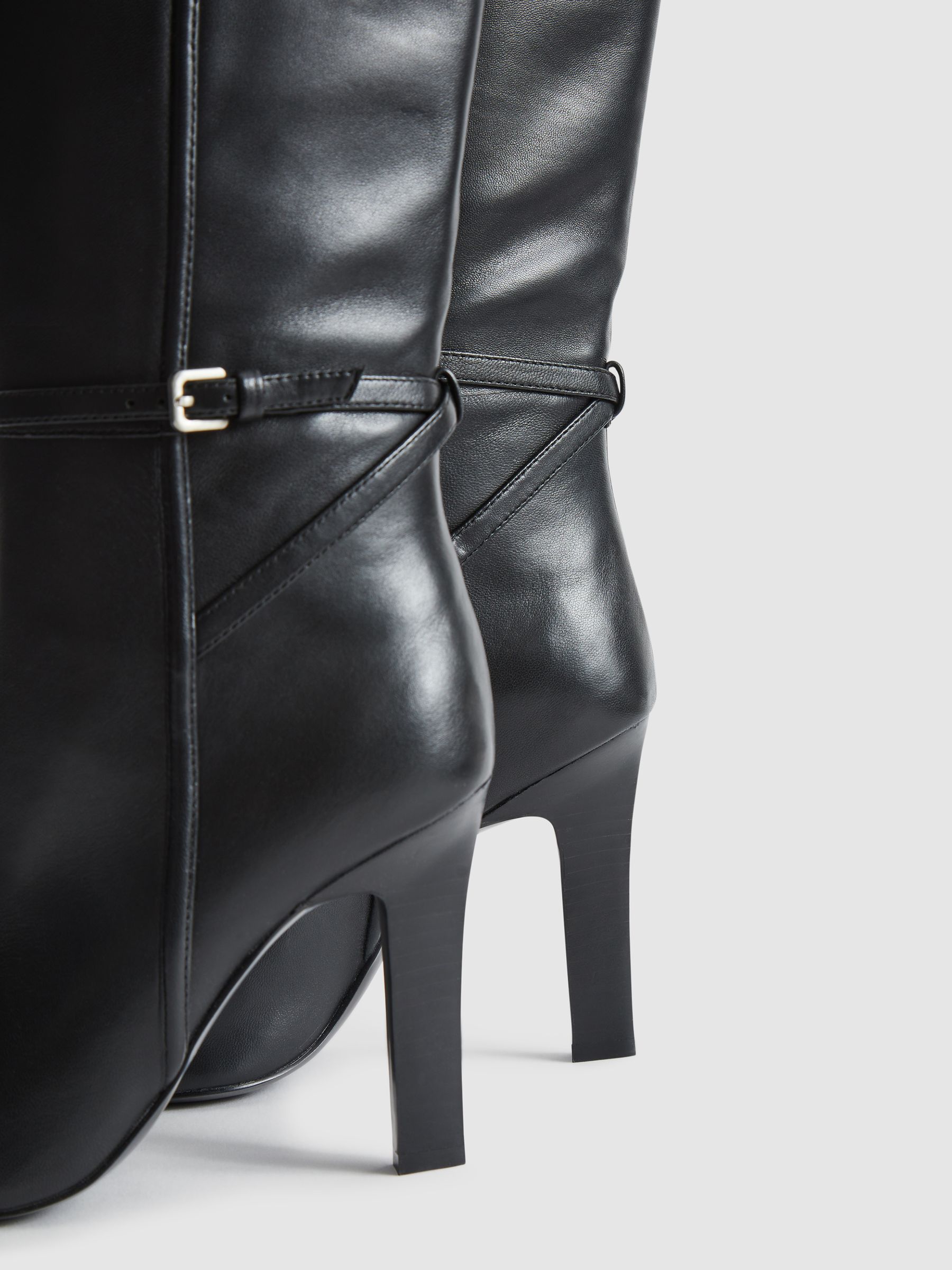 Leather Knee High Boots in Black - Image 6 of 8