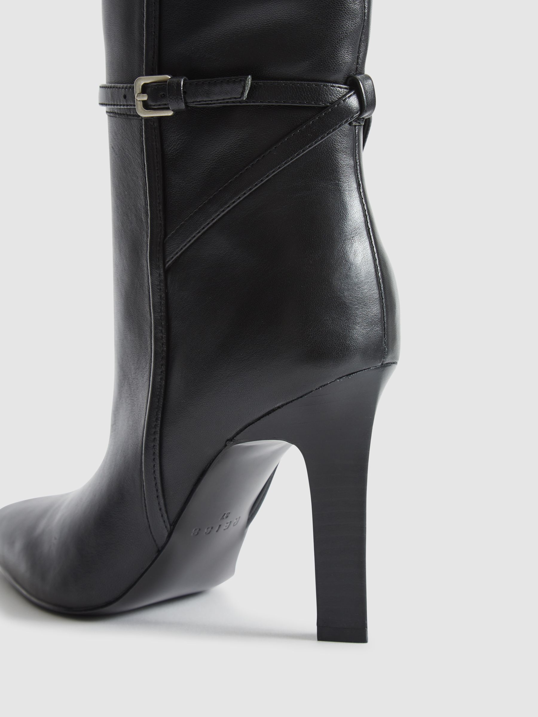 Leather Knee High Boots in Black - Image 8 of 8