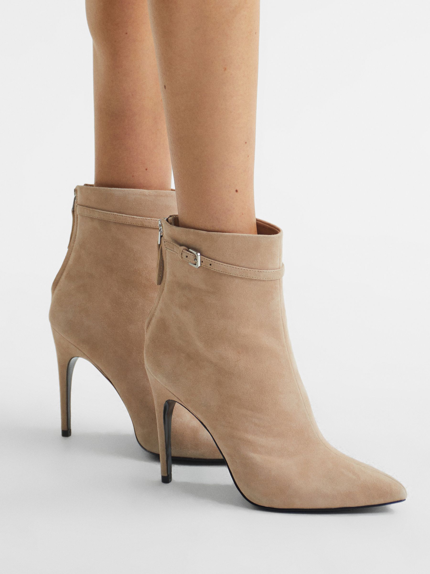 Suede Heeled Ankle Boots in Biscuit - Image 2 of 6