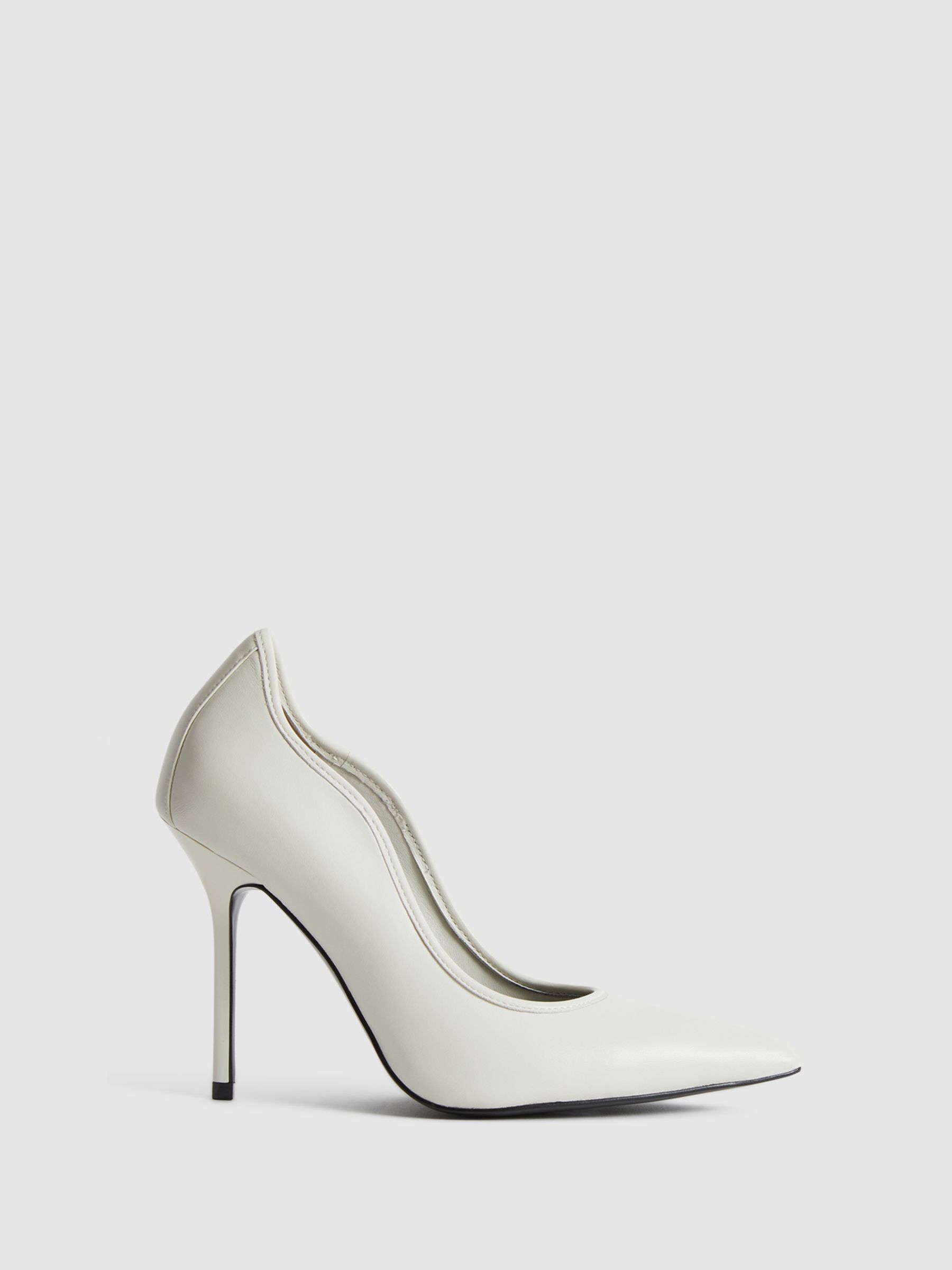 Leather Heeled Court Shoe in Off White - Image 1 of 8 Leather Heeled Court Shoe in Off White - Image 1 of 8