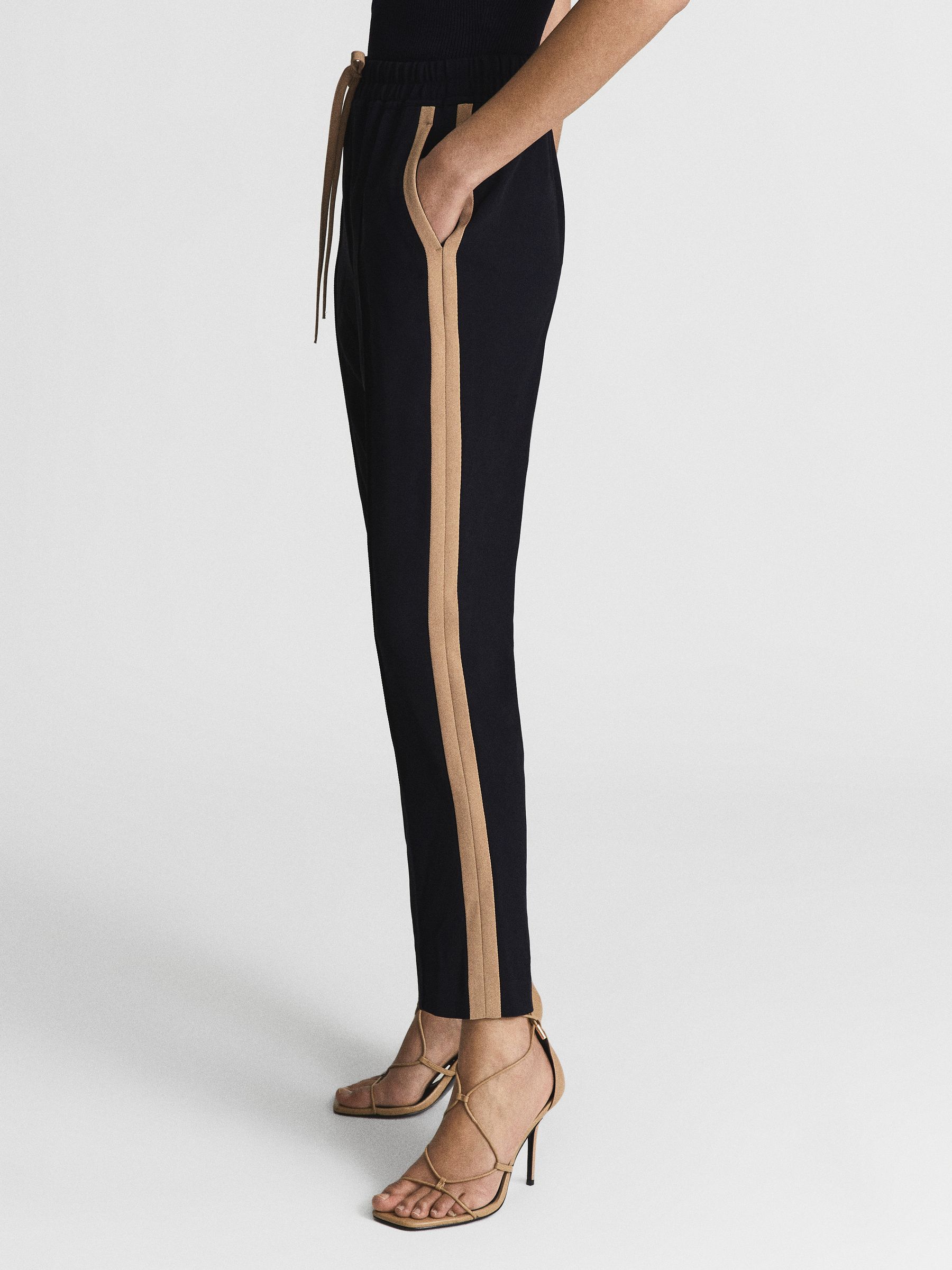 Tapered Side Stripe Trousers in Navy - Image 1 of 7