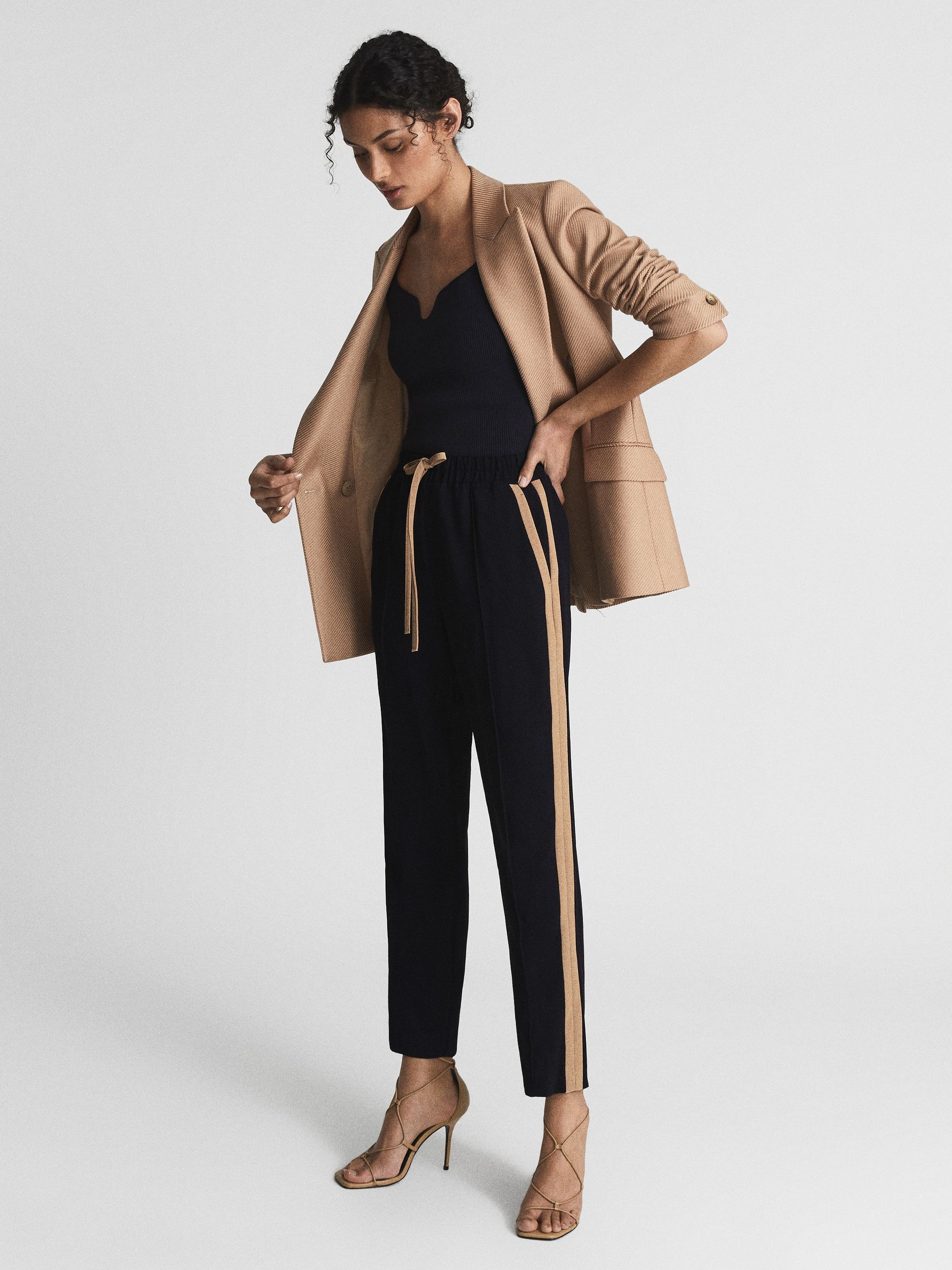 Tapered Side Stripe Trousers in Navy - Image 3 of 7