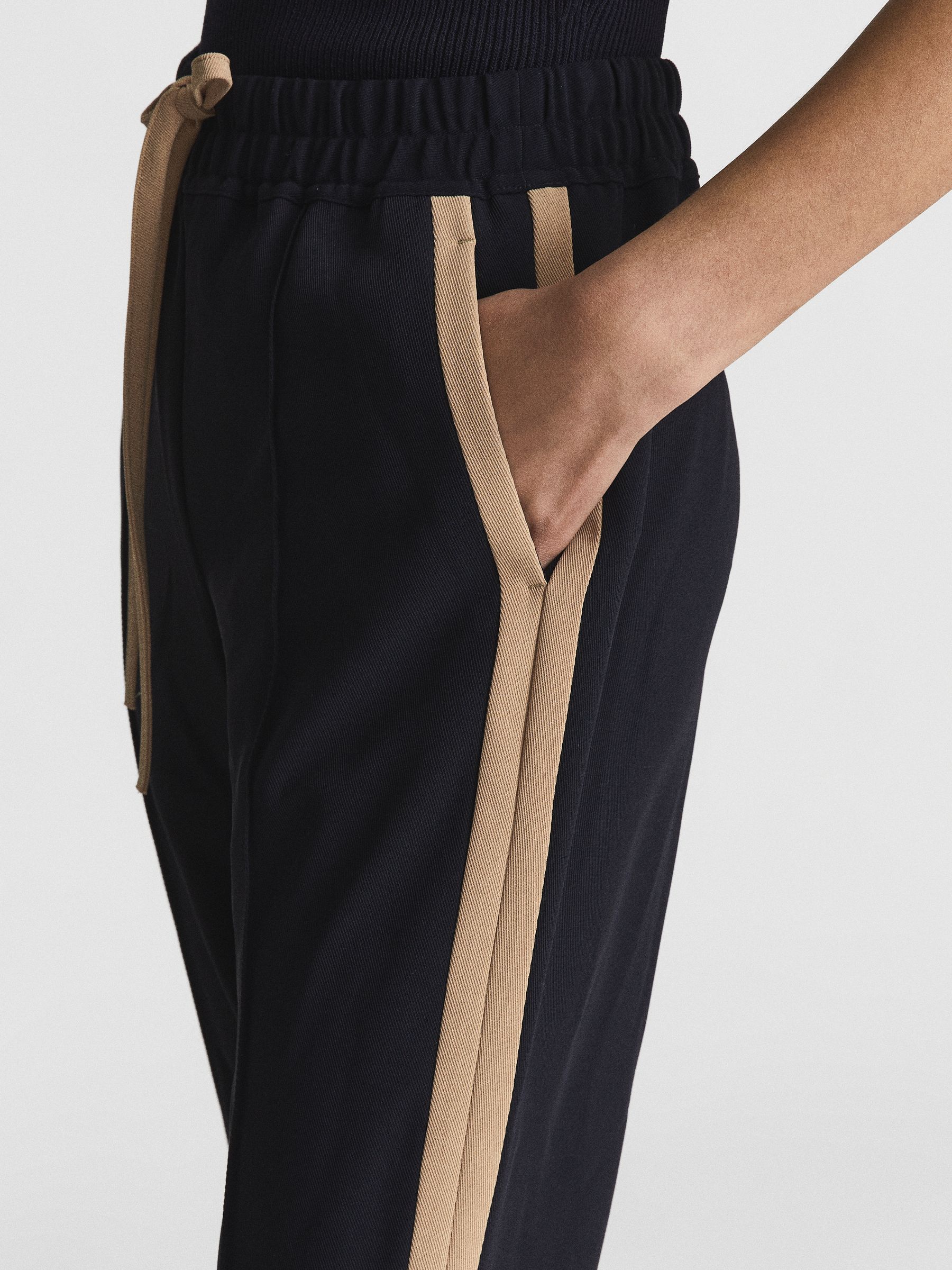 Tapered Side Stripe Trousers in Navy - Image 6 of 7