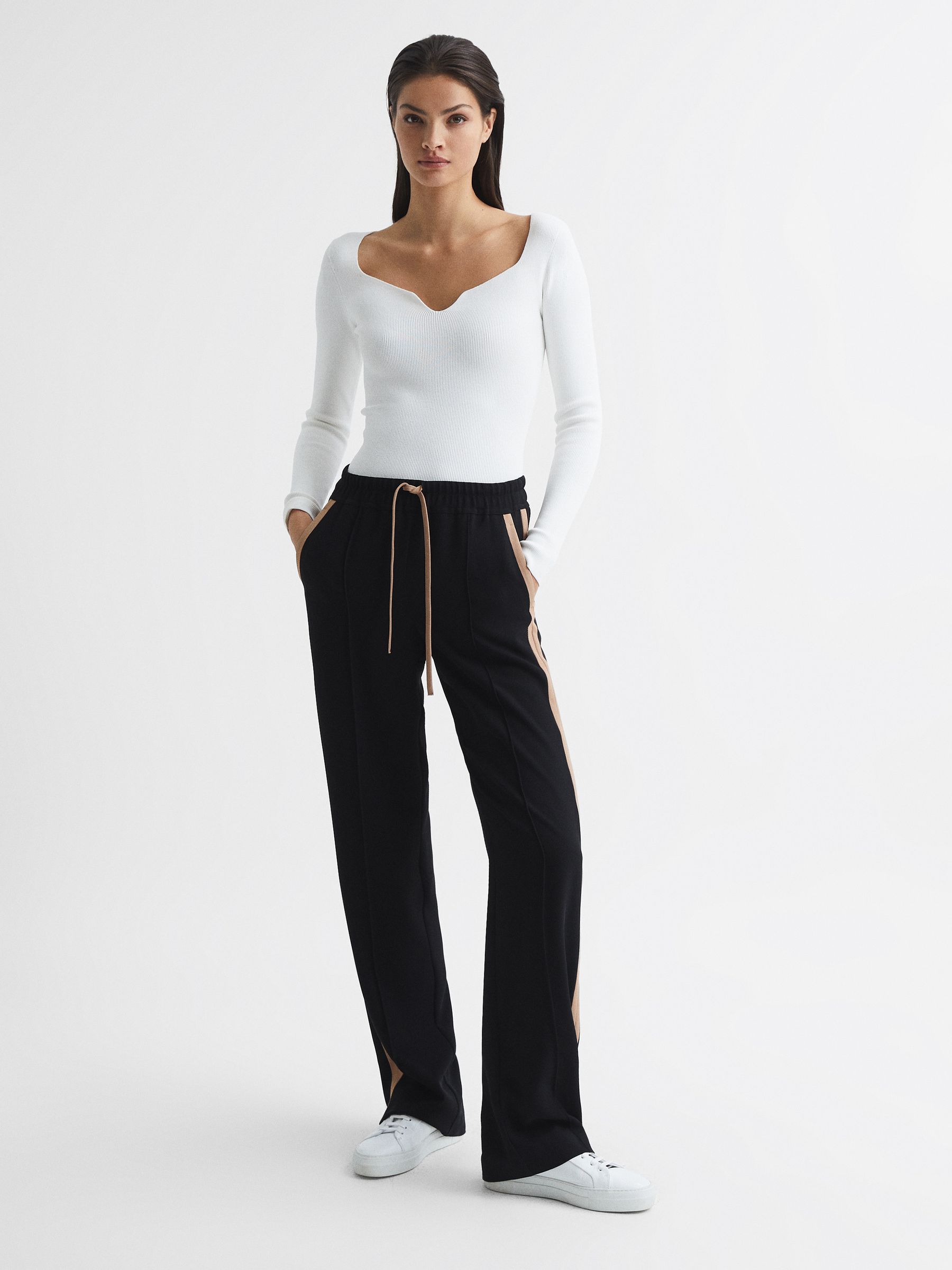 Wide Leg Side Stripe Trousers in Black - Image 1 of 7 Wide Leg Side Stripe Trousers in Black - Image 1 of 7