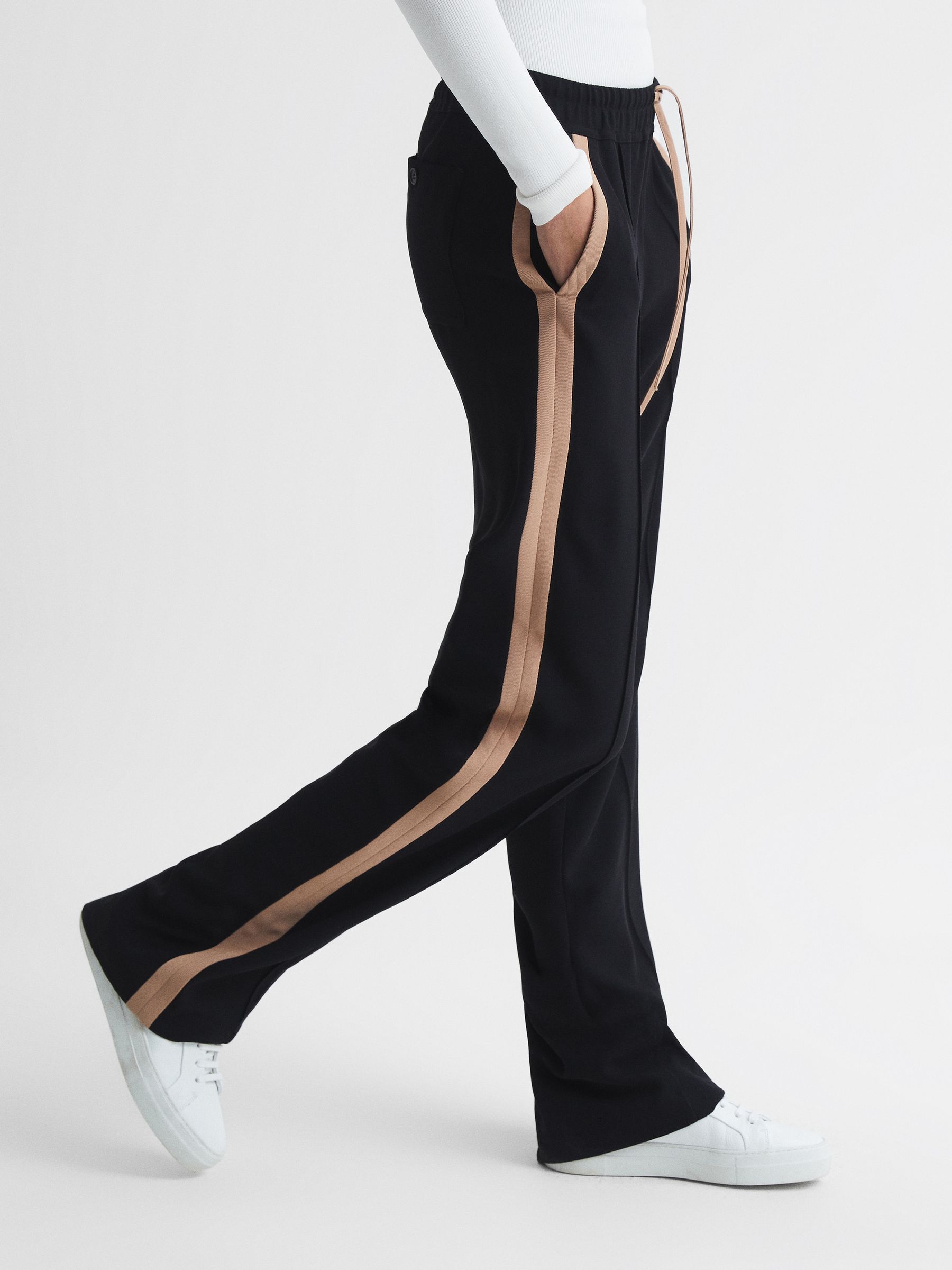 Wide Leg Side Stripe Trousers in Black - Image 3 of 7