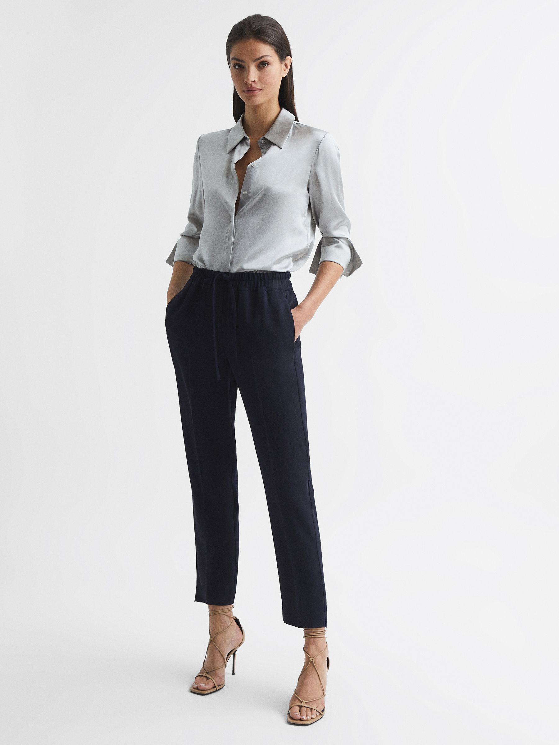 Petite Tapered Pull On Trousers in Navy - Image 3 of 7