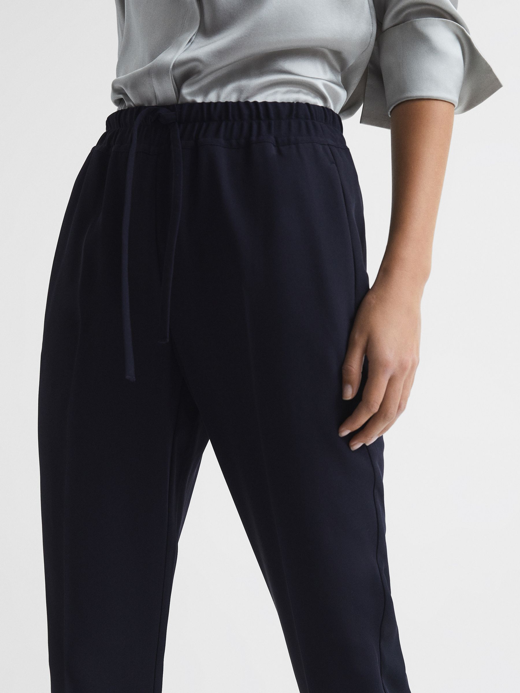 Petite Tapered Pull On Trousers in Navy - Image 4 of 7