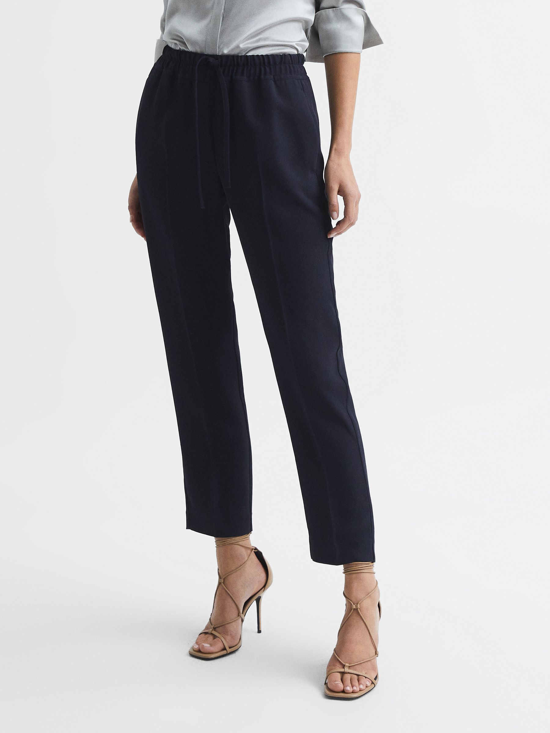Petite Tapered Pull On Trousers in Navy - Image 6 of 7