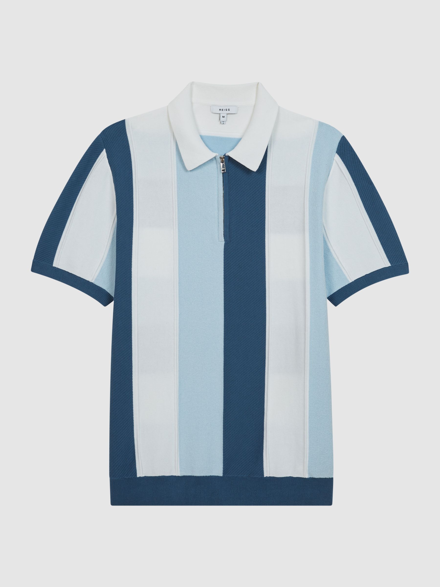 Half Zip Textured Stripe Polo T-Shirt in Airforce Blue - Image 2 of 6