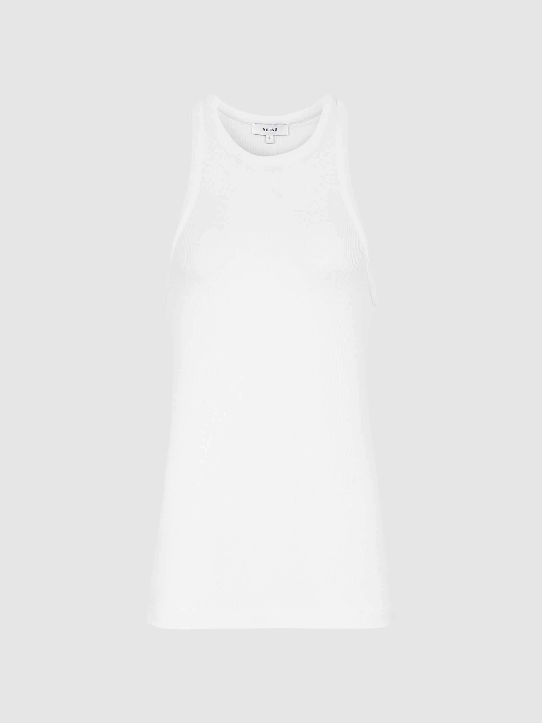 Ribbed Jersey Racer Tank Top in White - Image 2 of 6