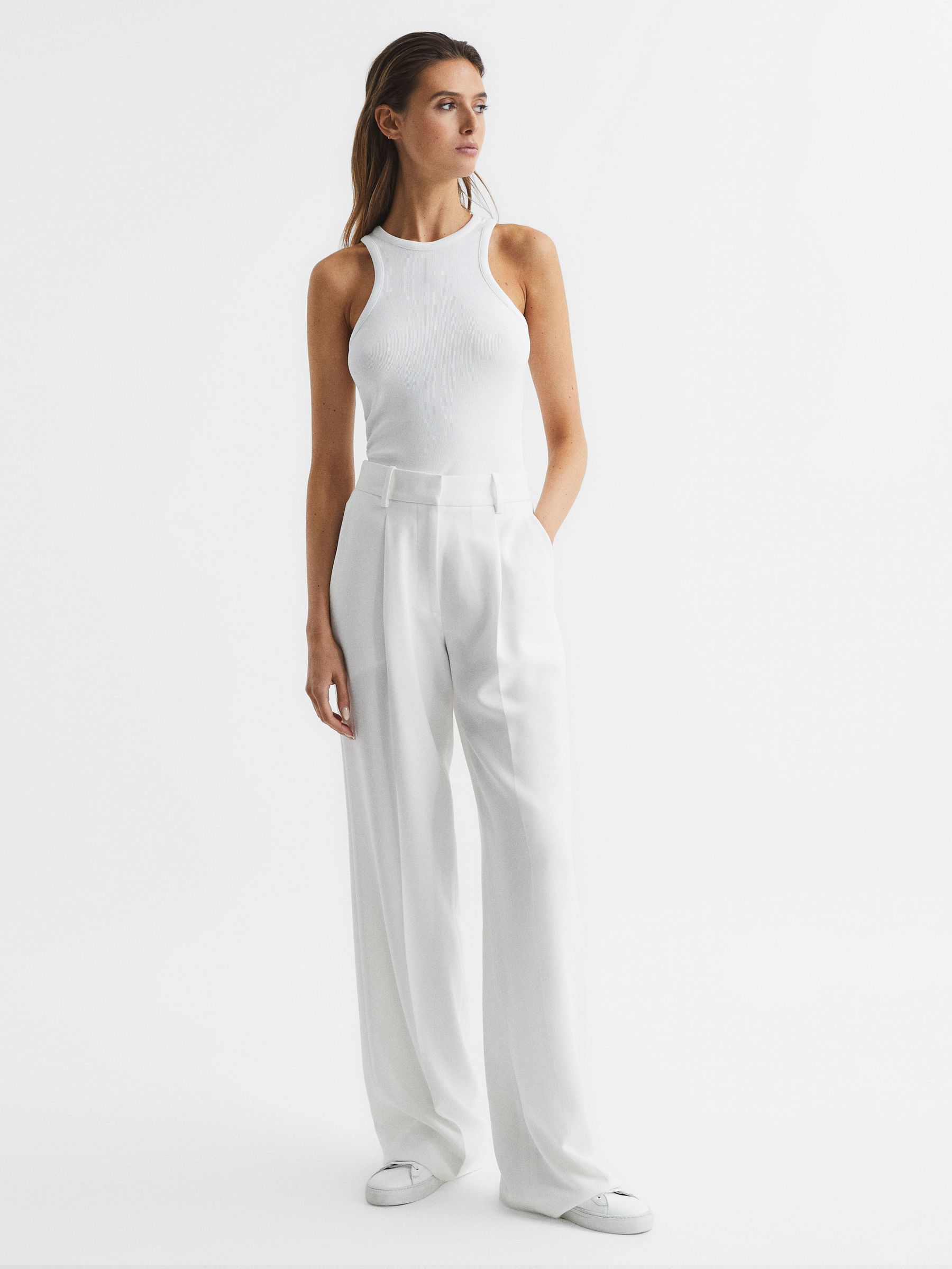 Ribbed Jersey Racer Tank Top in White - Image 3 of 6