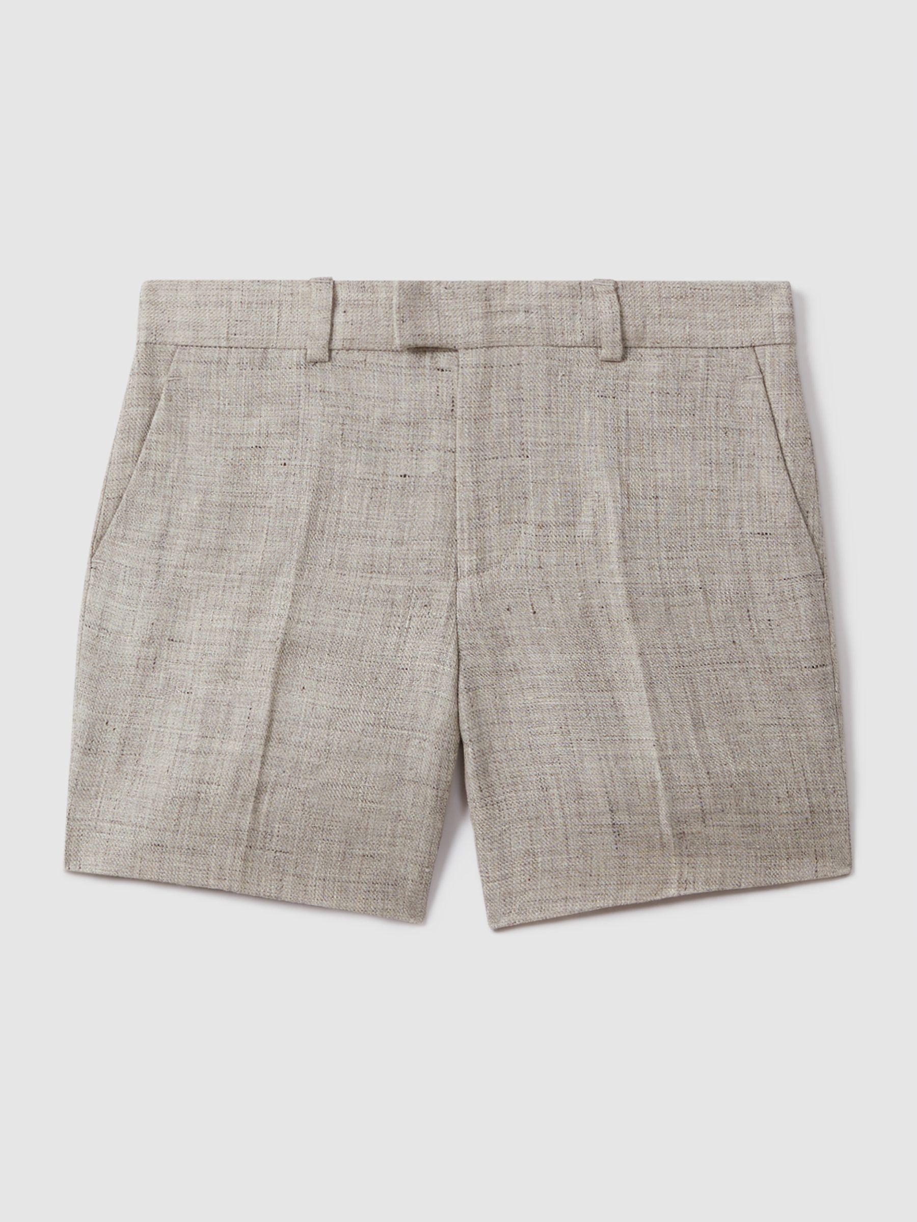 Junior Tailored 100% Linen Side Adjuster Shorts in Oatmeal - Image 2 of 4