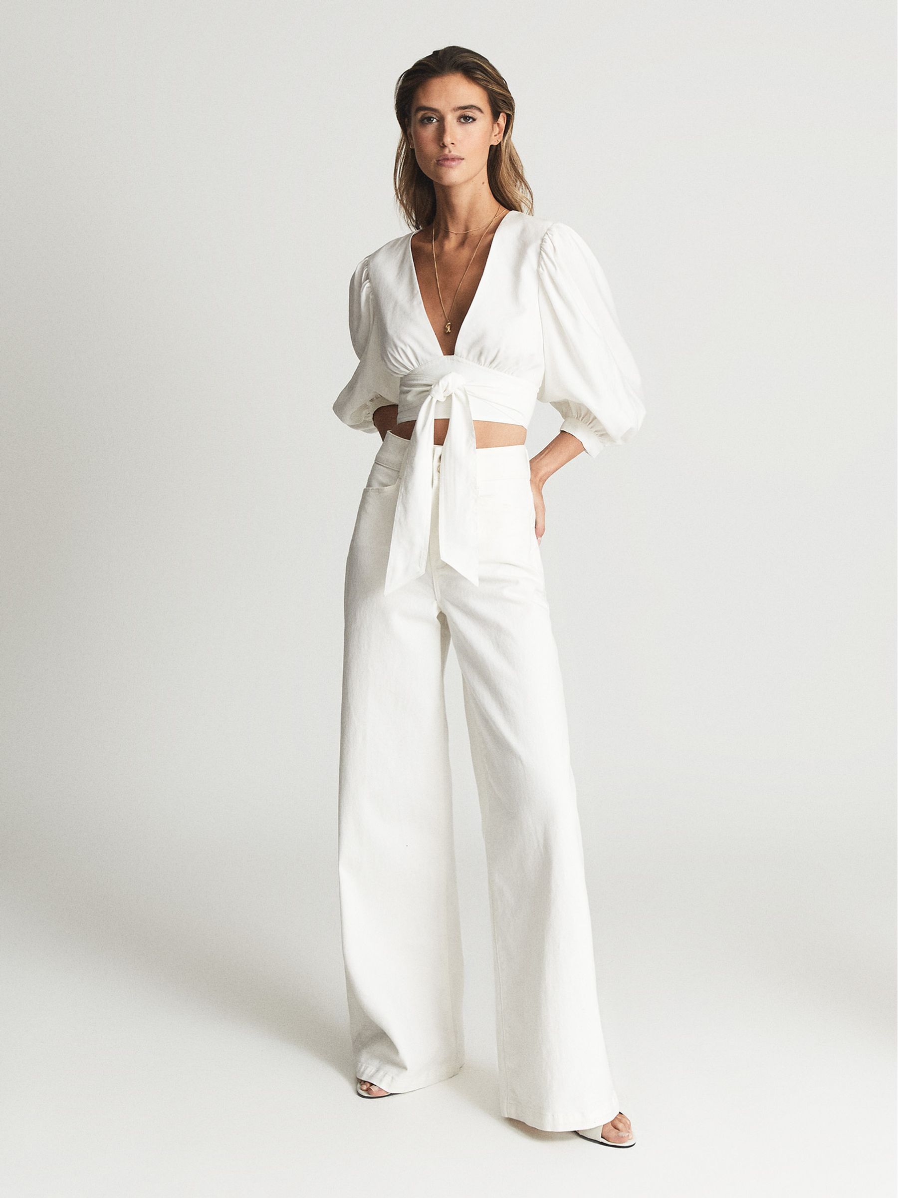 Paige Wide Leg Jeans in Ecru - Image 1 of 7