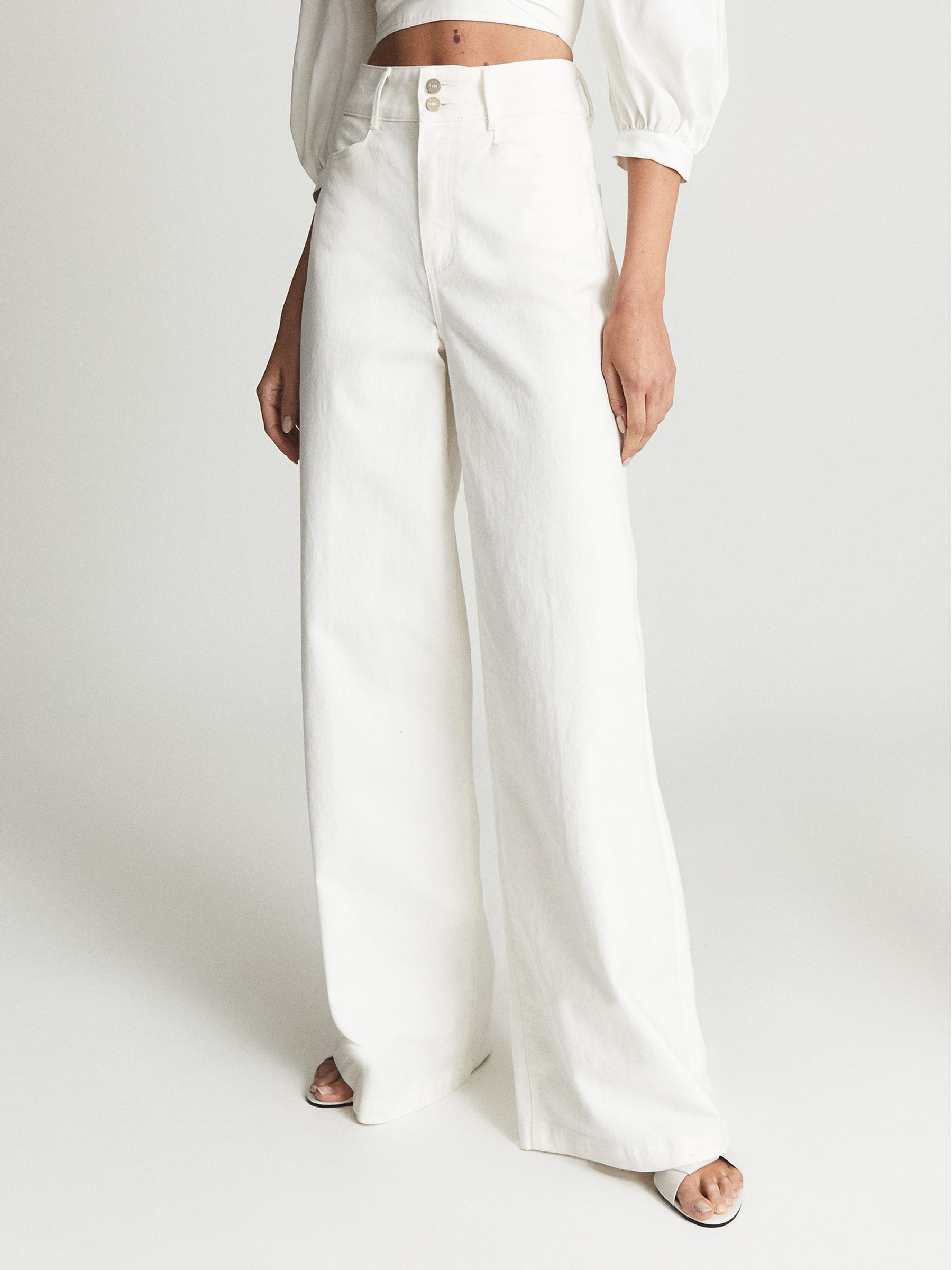 Paige Wide Leg Jeans in Ecru - Image 3 of 7