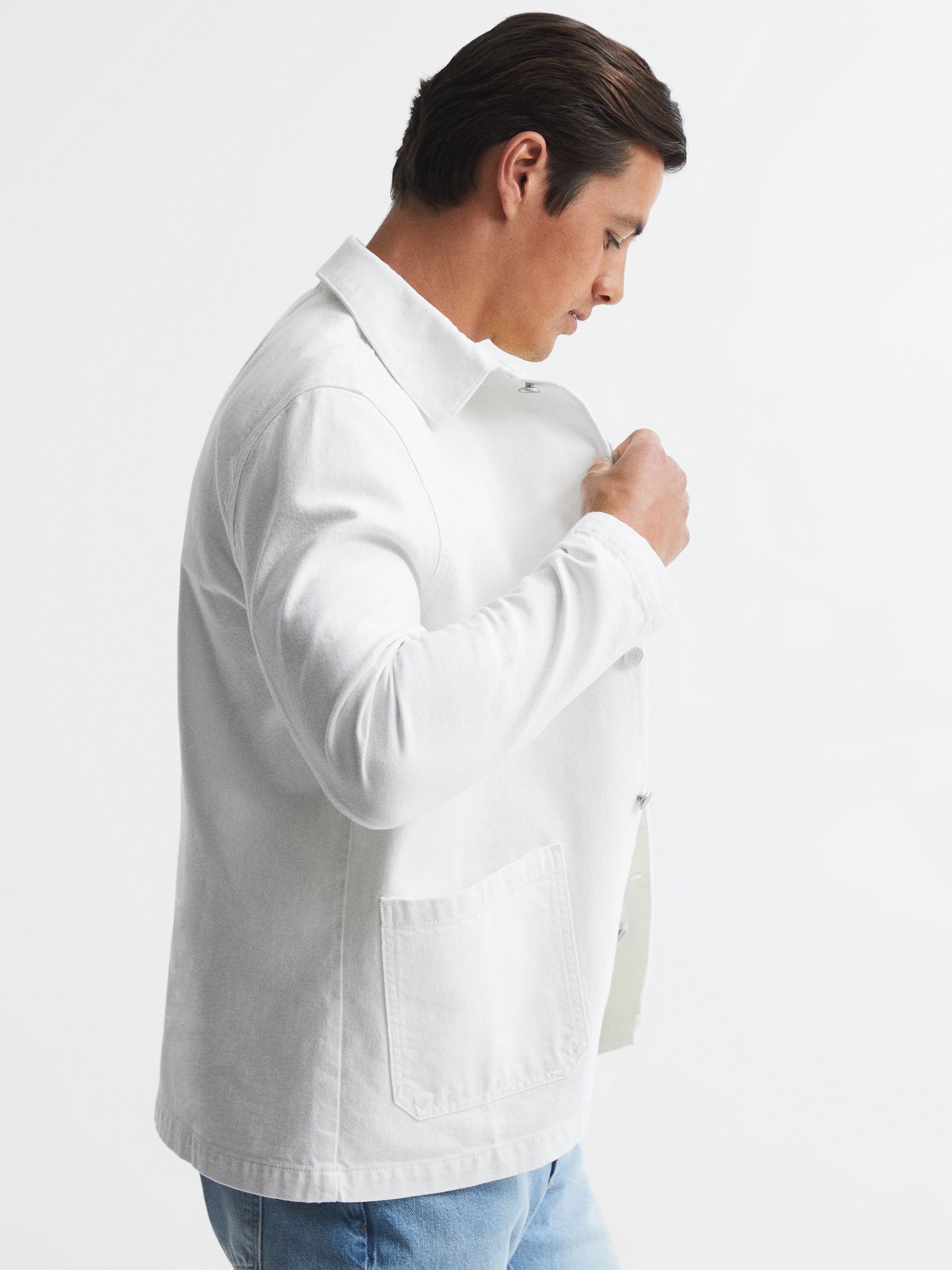 Cotton Twill Worker Jacket in White - Image 4 of 6