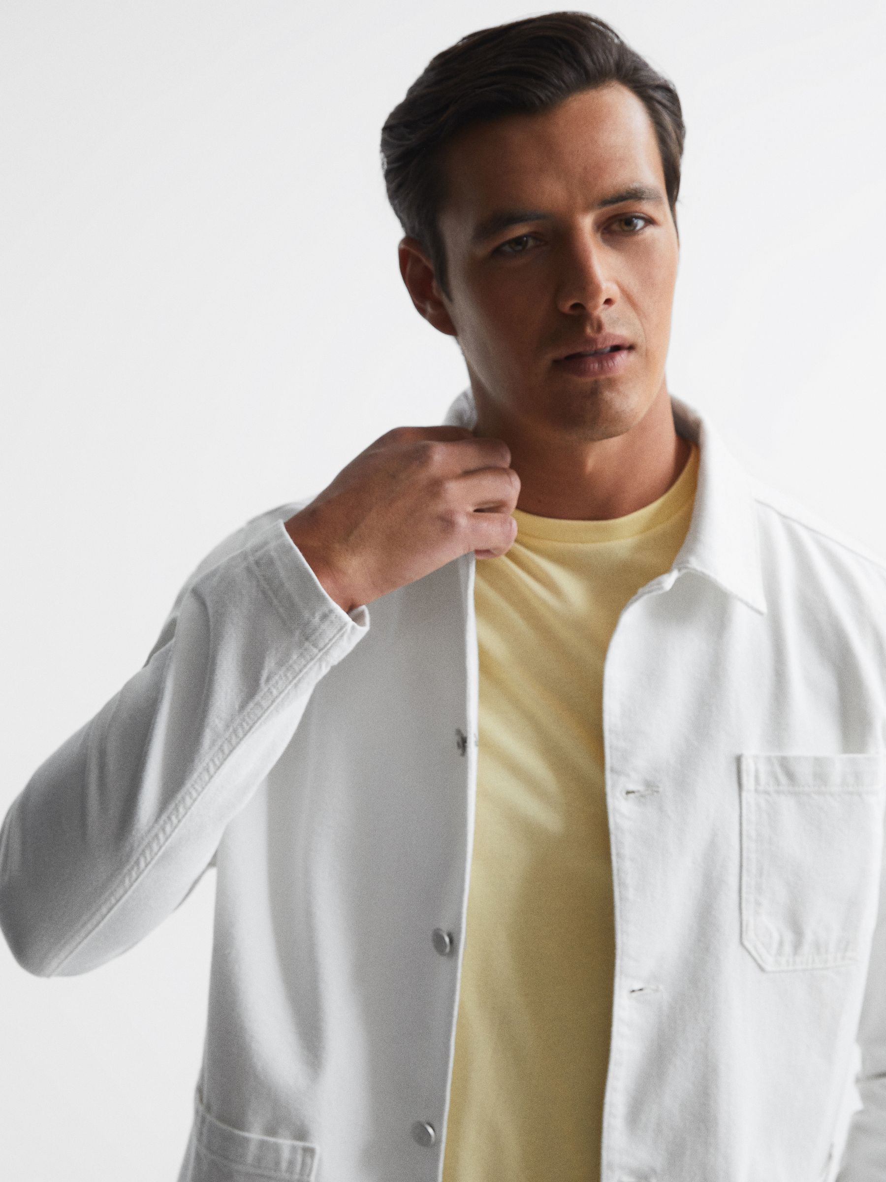 Cotton Twill Worker Jacket in White - Image 6 of 6