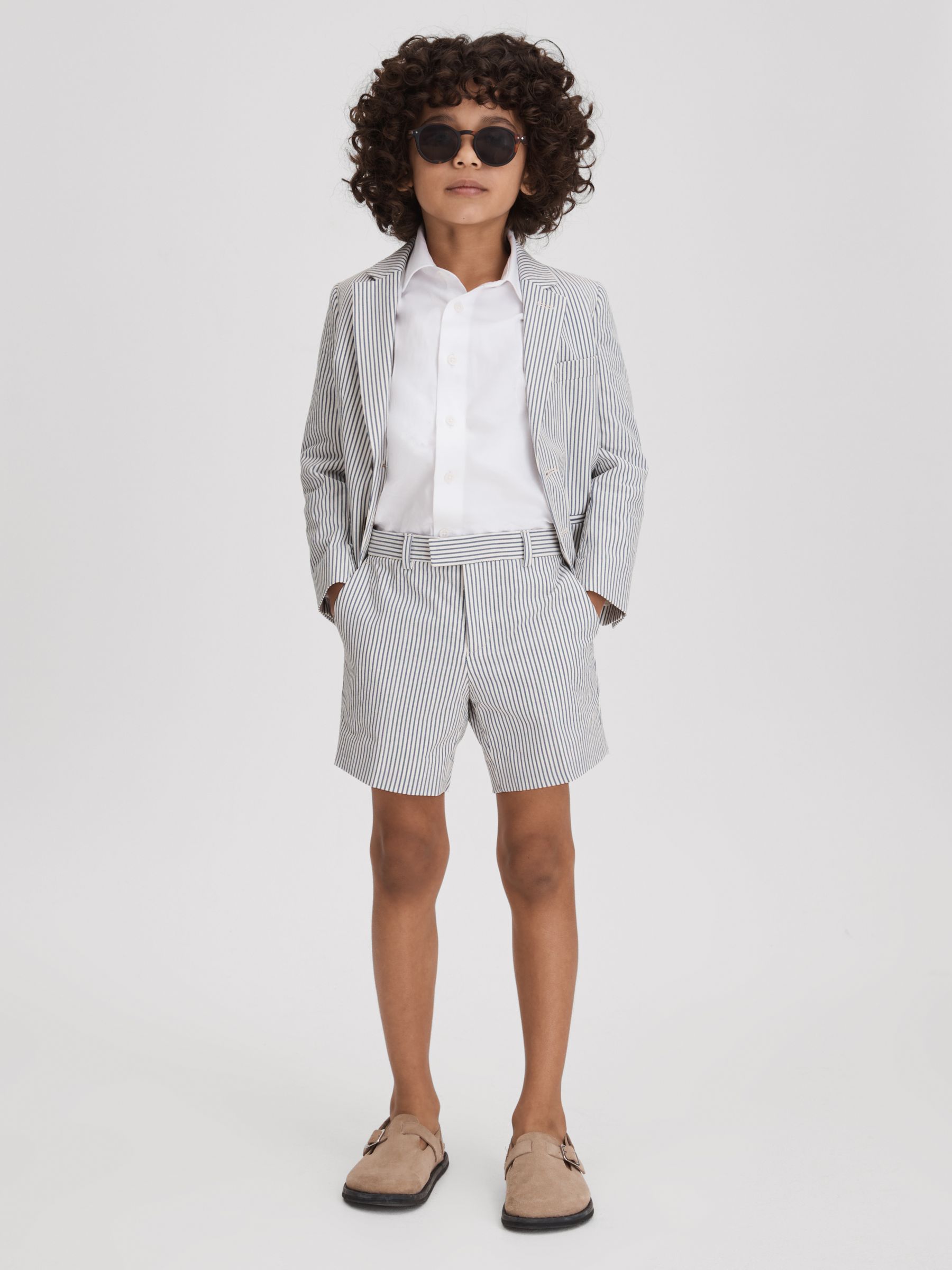 3-9 yrs Single Breasted Seersucker Blazer in Soft Blue - Image 1 of 4