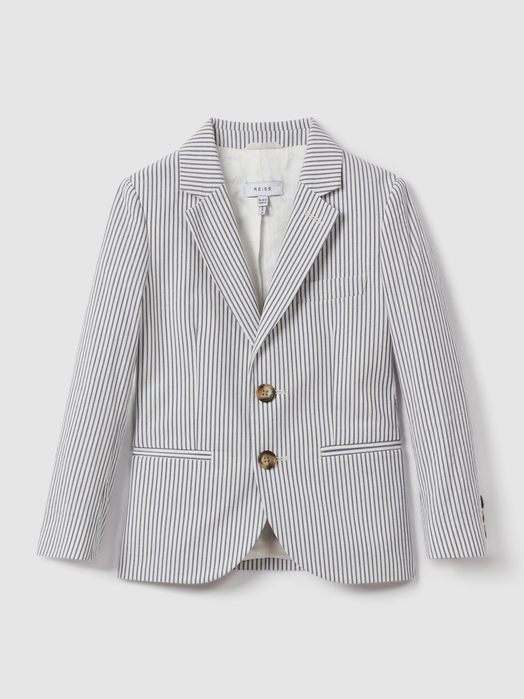 3-9 yrs Single Breasted Seersucker Blazer in Soft Blue - Image 2 of 4