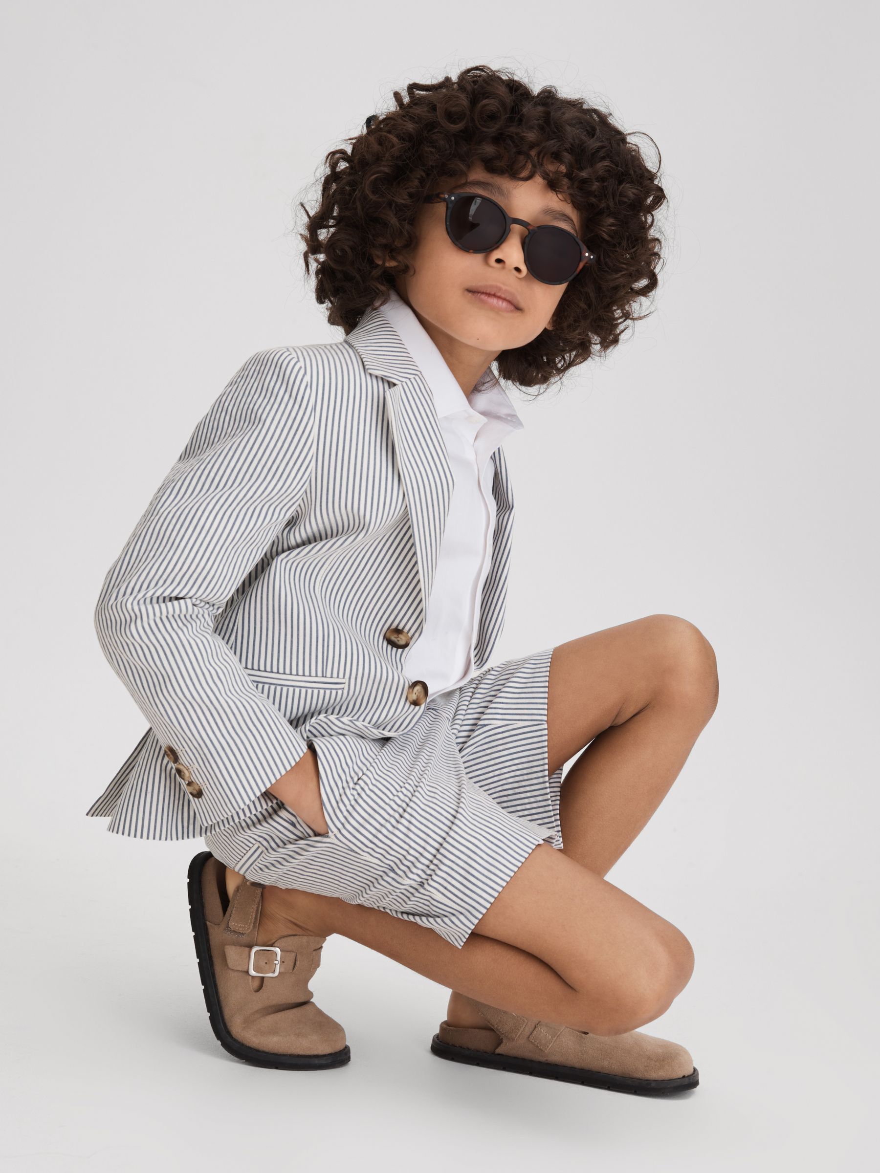 3-9 yrs Single Breasted Seersucker Blazer in Soft Blue - Image 3 of 4