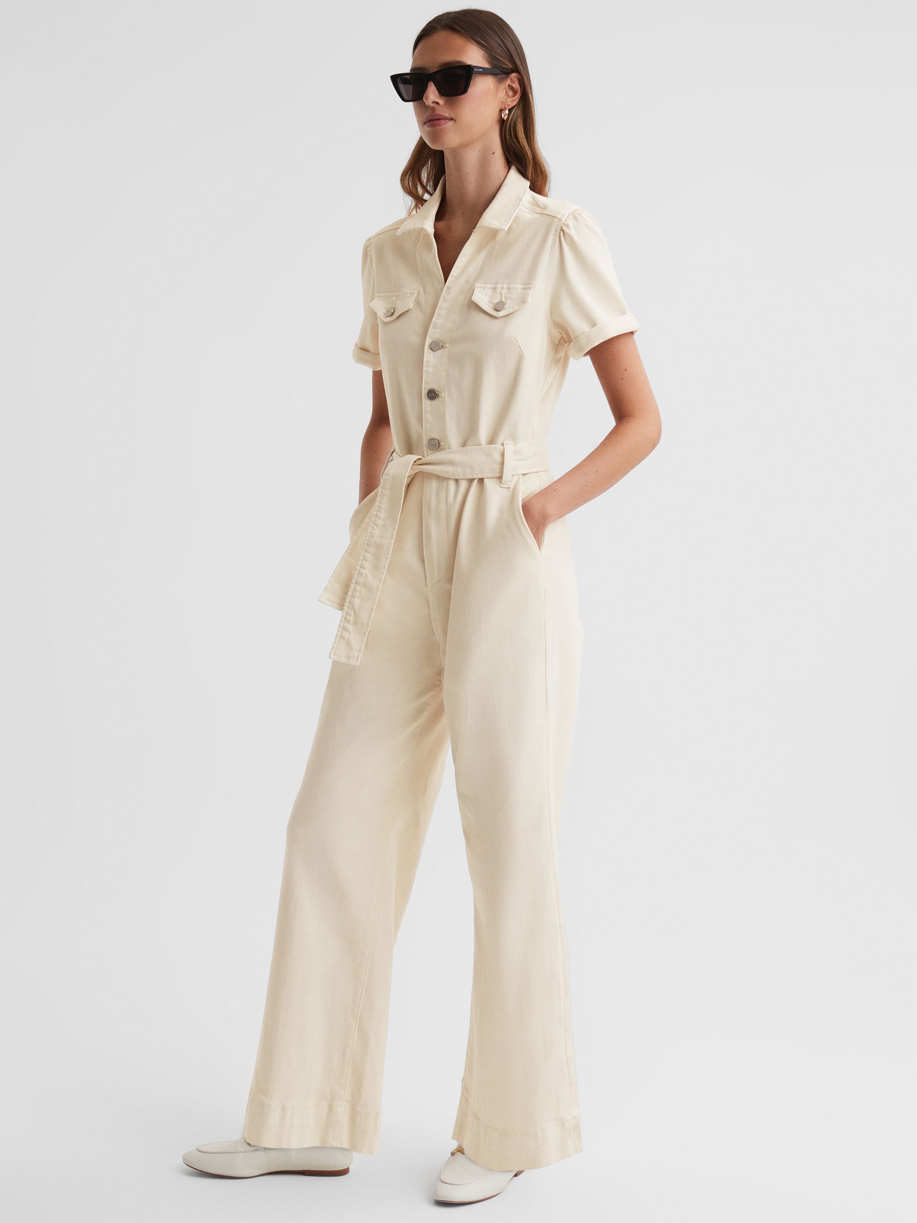 Paige Anessa Denim Jumpsuit in Ecru - Image 3 of 4