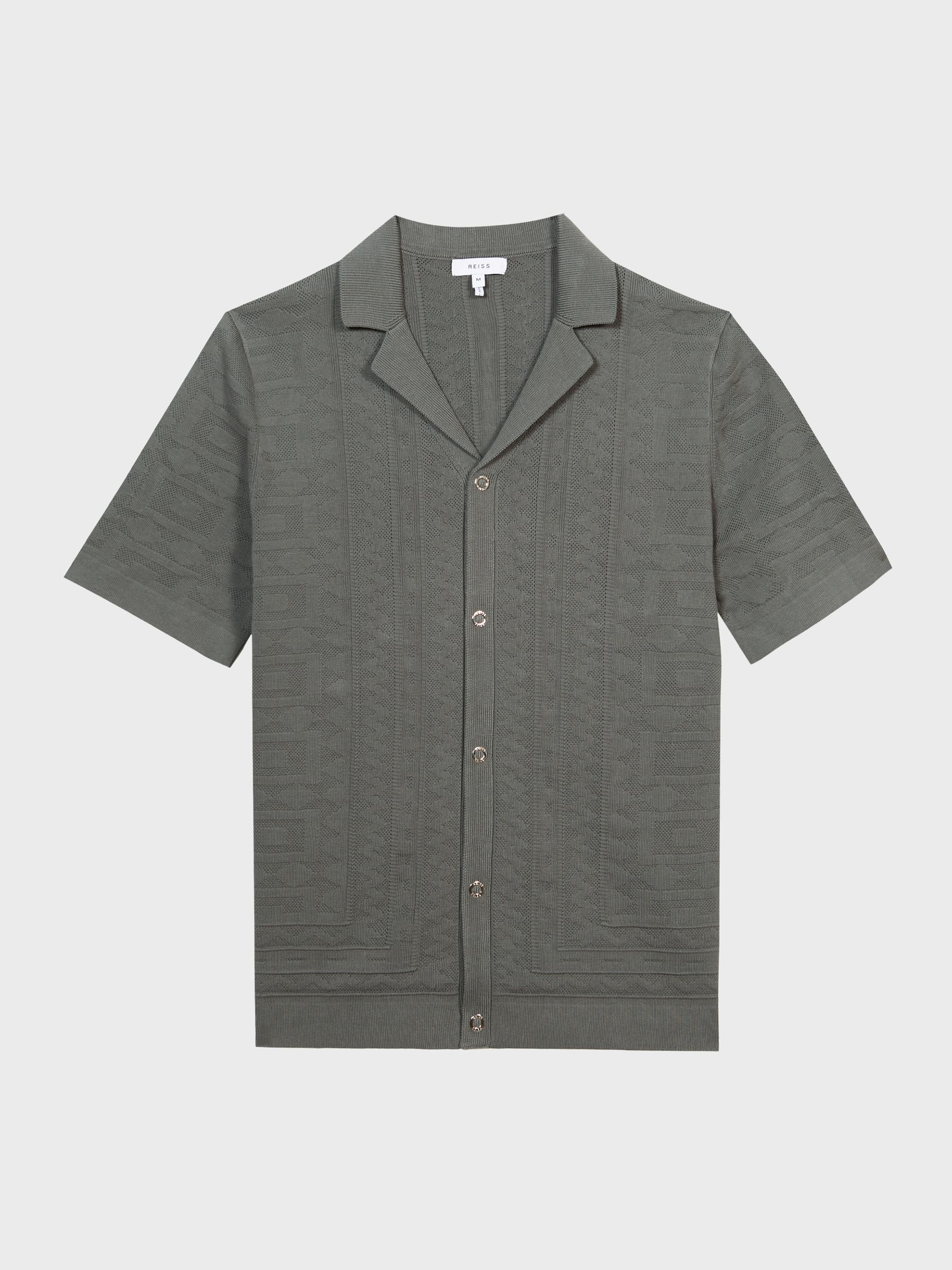 Cuban Collar Stitch Interest Shirt in Sage - Image 2 of 5