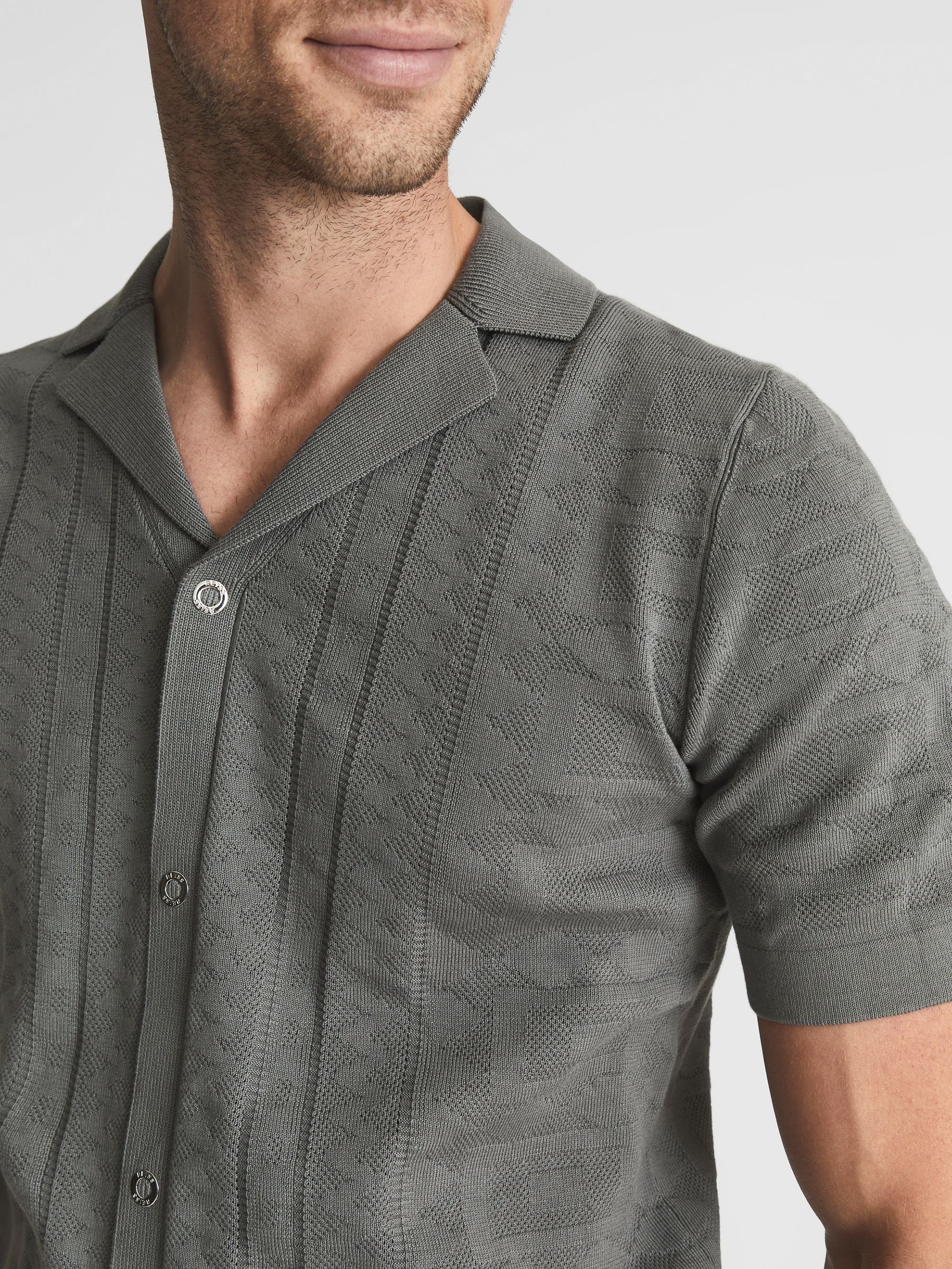 Cuban Collar Stitch Interest Shirt in Sage - Image 4 of 5