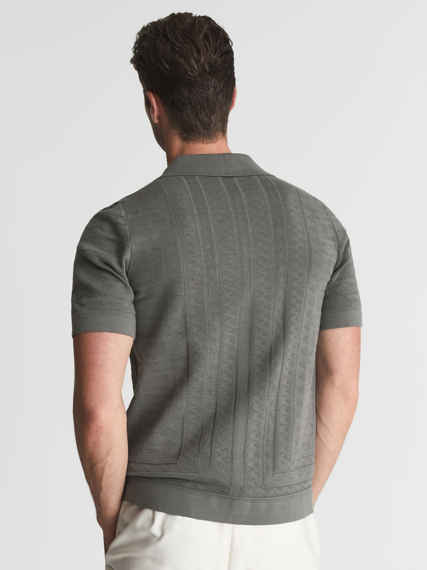 Cuban Collar Stitch Interest Shirt in Sage - Image 5 of 5