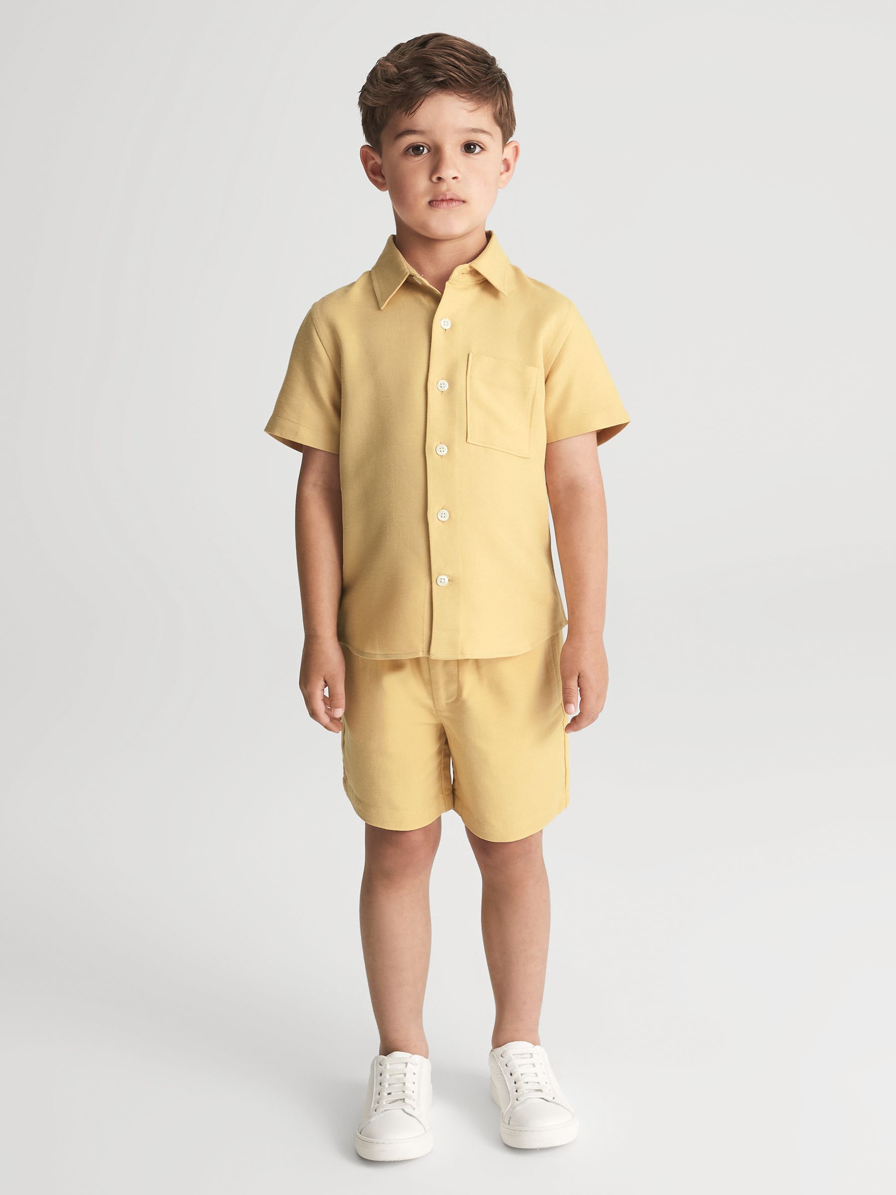 Textured Linen Blend Shorts in Lemon - Image 1 of 5