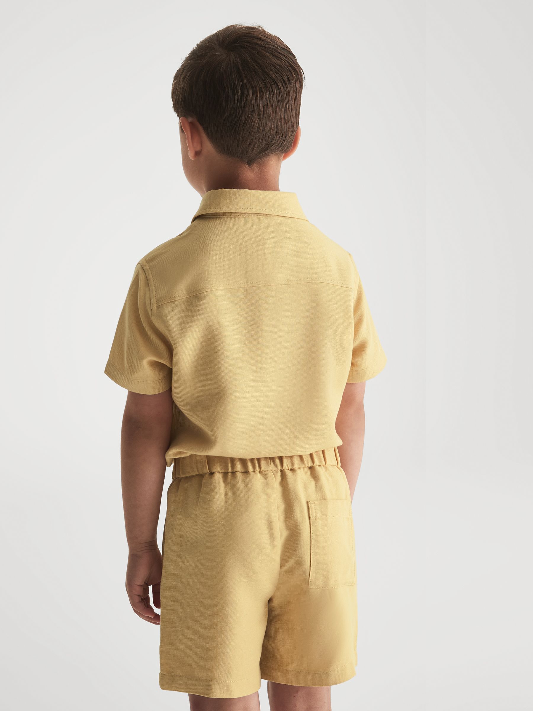 Textured Linen Blend Shorts in Lemon - Image 3 of 5