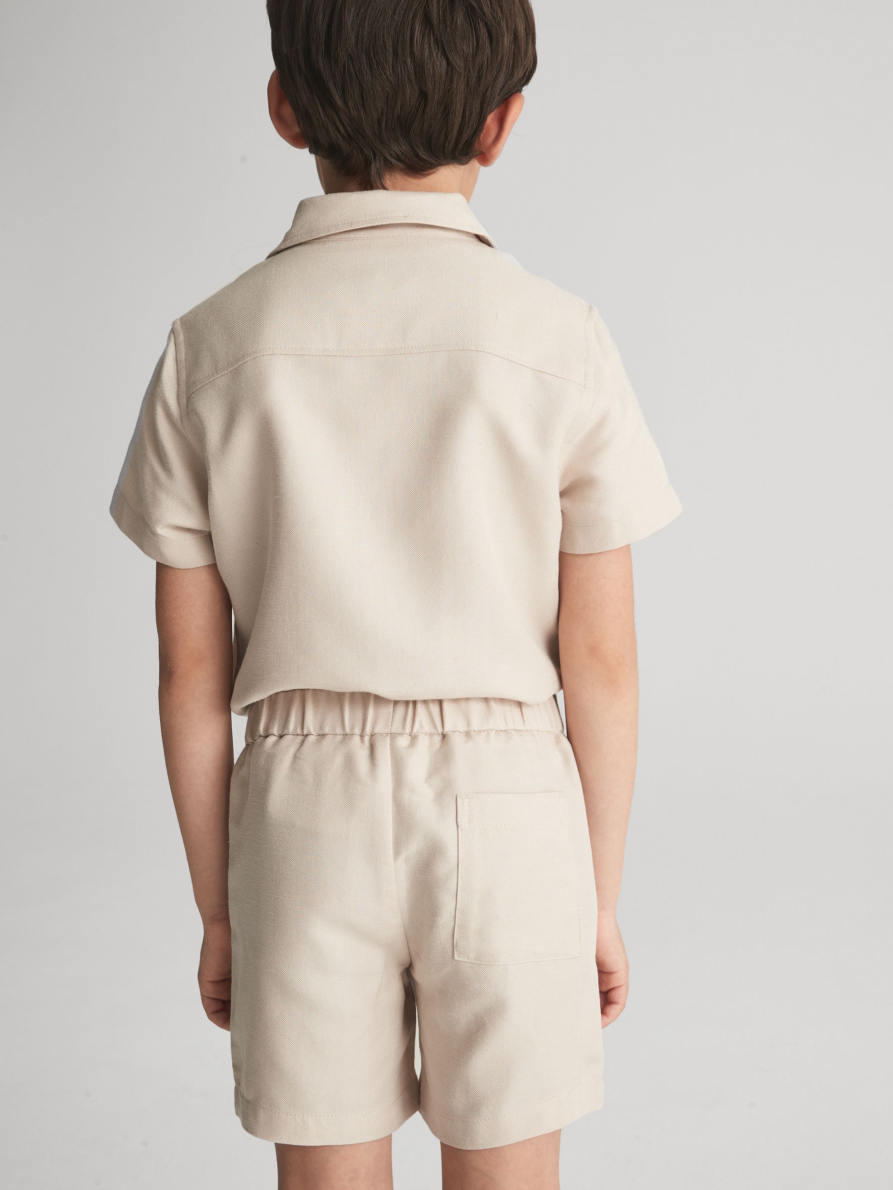 Textured Linen Blend Shorts in Stone - Image 3 of 4